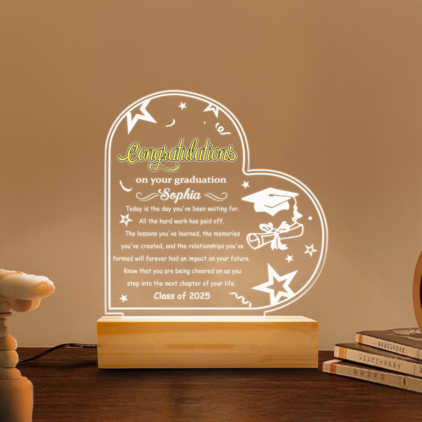 Graduation Night Light – Personalized Acrylic LED Gift with Graduate’s Name and Class Year for High School or College Celebration (GNL-09)