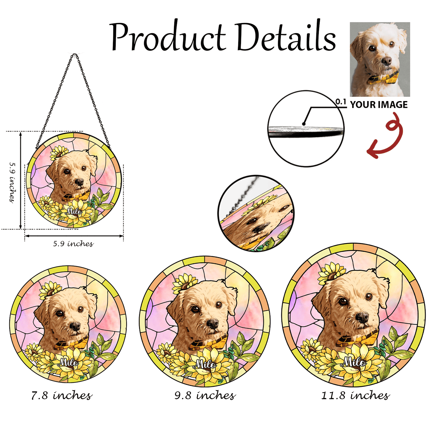 Personalized Dog Photo Glass Suncatcher β Custom Pet Memorial Window Hanging Gift for Dog Lovers (Sun-37)