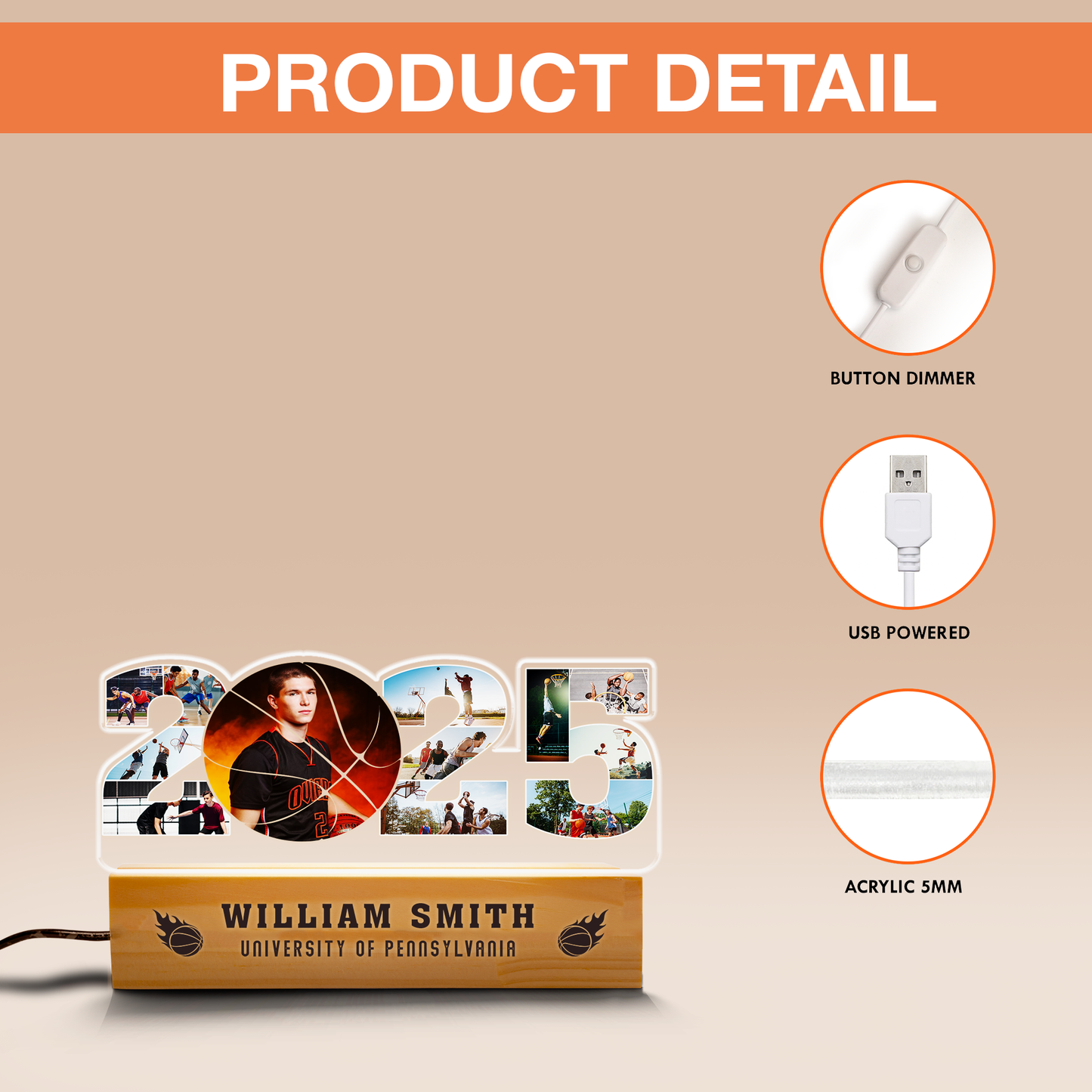 Graduation Night Light for Basketball Lovers β Personalized Gift to Honor Class of 2025 Milestones (GNL-08)