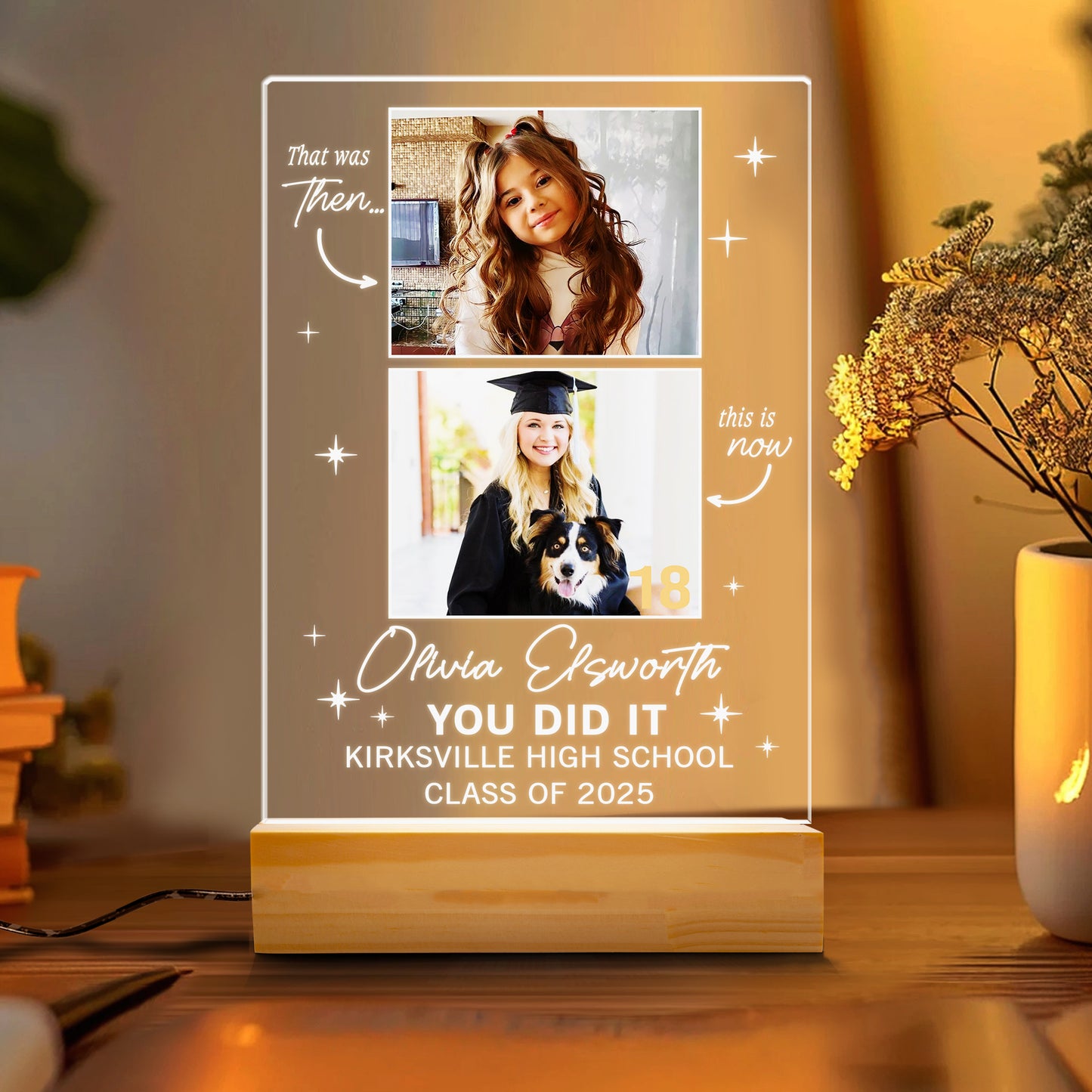 Personalized Graduate Night Light Plaque, Custom Picture Frame Gift, Gifts for College, High School Senior (GNL-31)