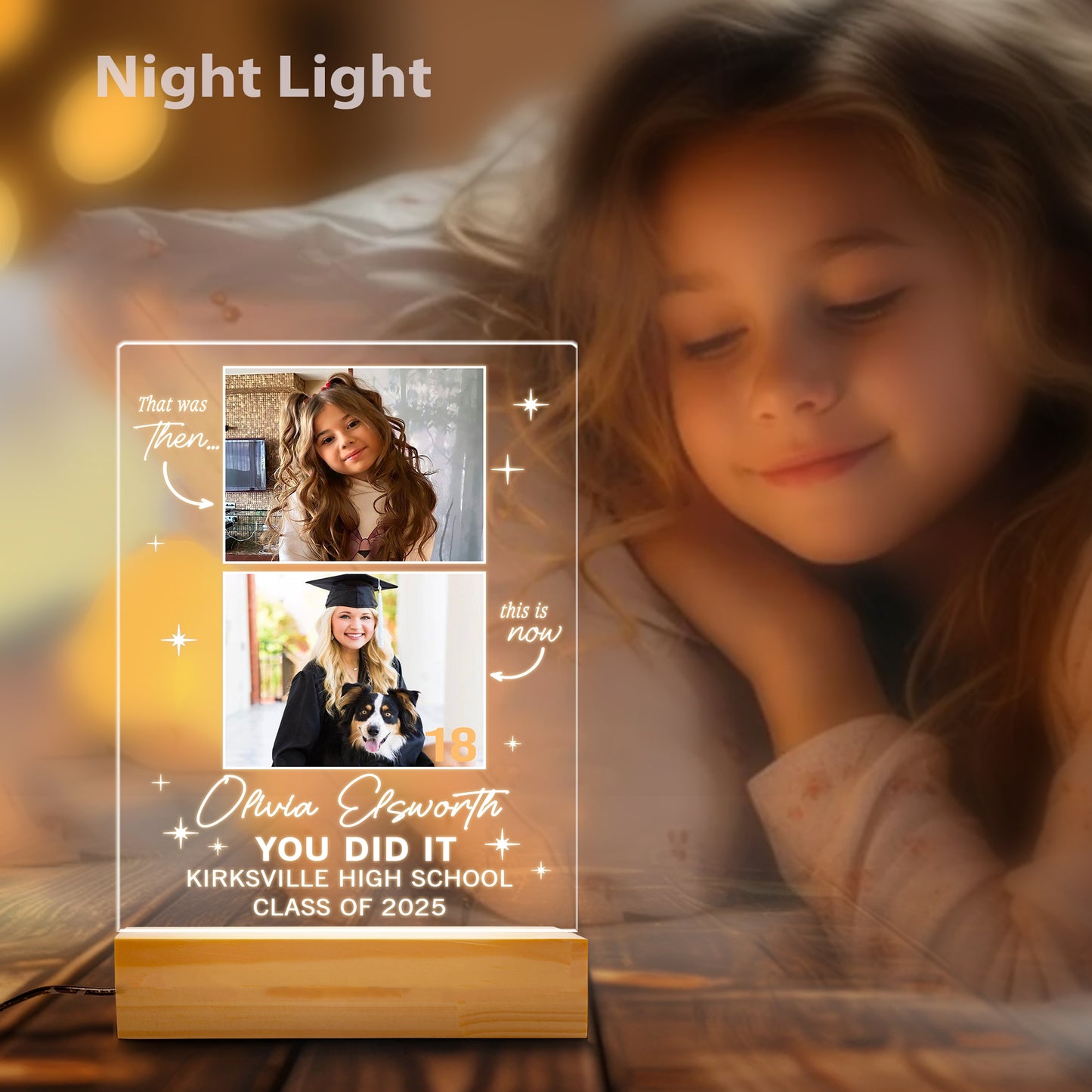 Personalized Graduate Night Light Plaque, Custom Picture Frame Gift, Gifts for College, High School Senior (GNL-31)