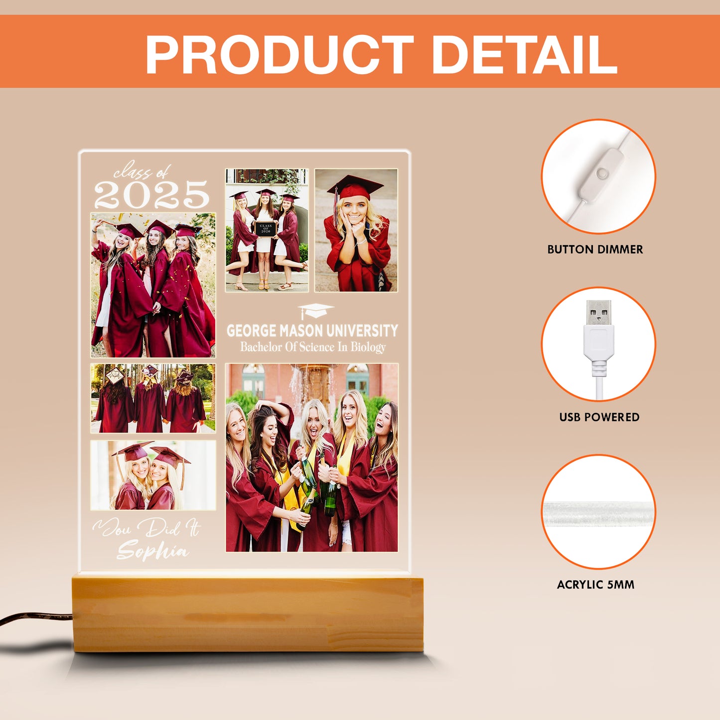 Graduation Night Light – Custom Group Photo Gift for Close Friends, Classmates, and Lifelong Bonds (GNL-23)