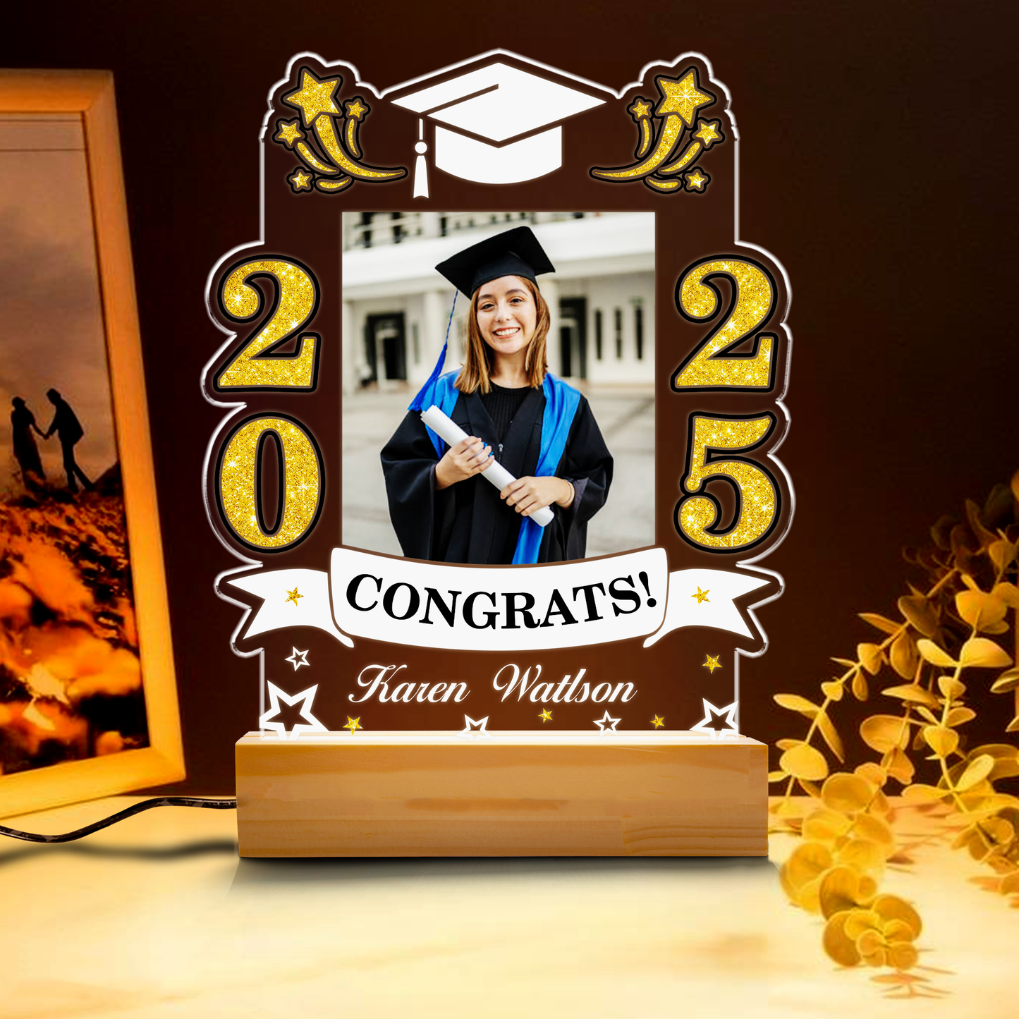 Graduation Night Light With Custom Photo, Personalized Acrylic Gift For Graduate Girl, Boy, Class of 2025 Lamp Keepsake
