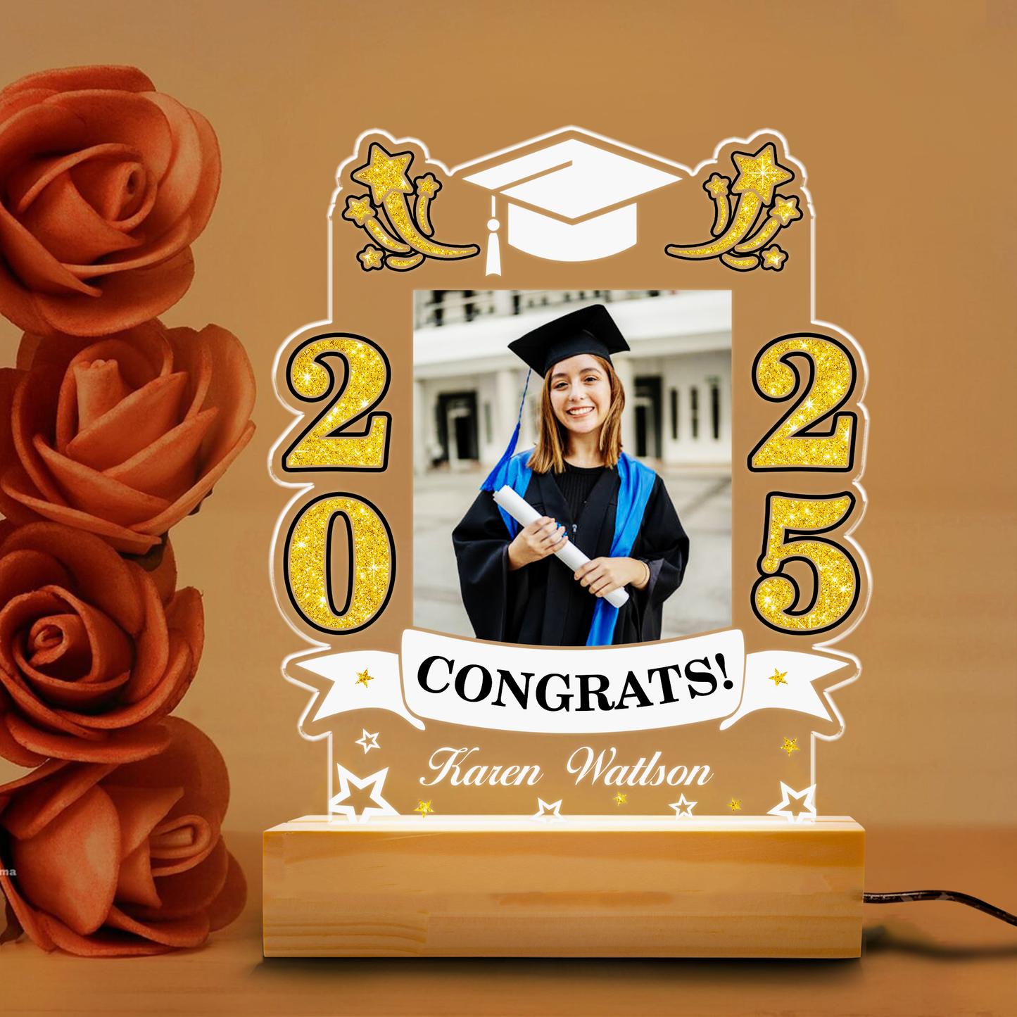 Graduation Night Light With Custom Photo, Personalized Acrylic Gift For Graduate Girl, Boy, Class of 2025 Lamp Keepsake