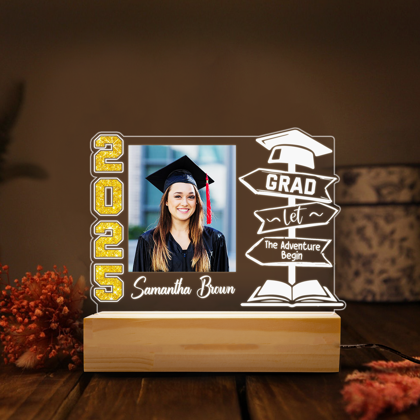 Graduation Night Light For Her Him, Personalized LED Acrylic Frame With Picture, Unique Graduation Gift Idea For Students (GNL-49)