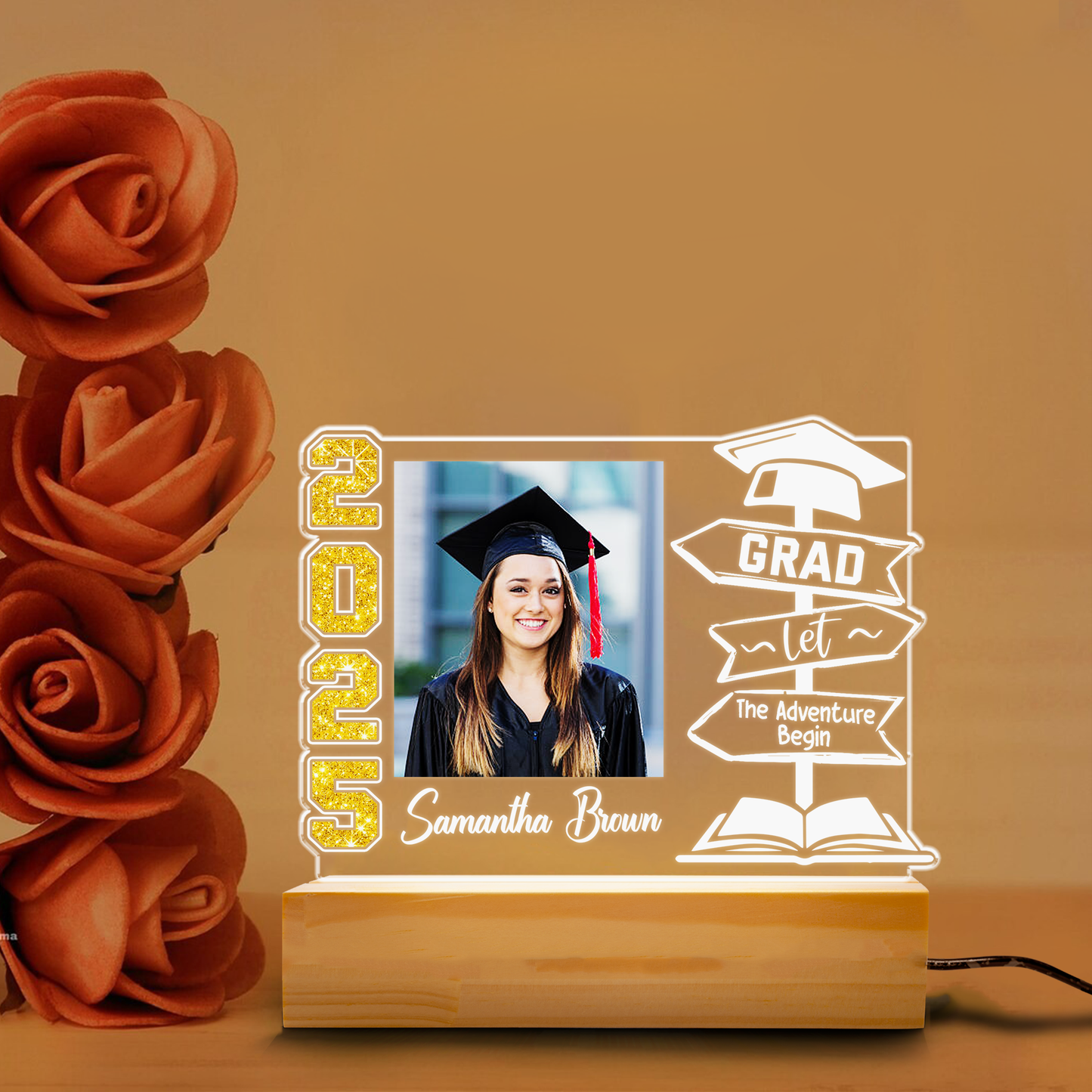 Graduation Night Light For Her Him, Personalized LED Acrylic Frame With Picture, Unique Graduation Gift Idea For Students (GNL-49)