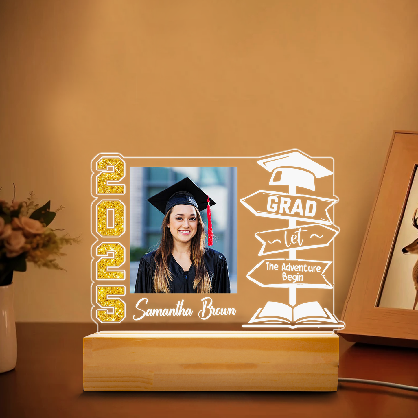 Graduation Night Light For Her Him, Personalized LED Acrylic Frame With Picture, Unique Graduation Gift Idea For Students (GNL-49)