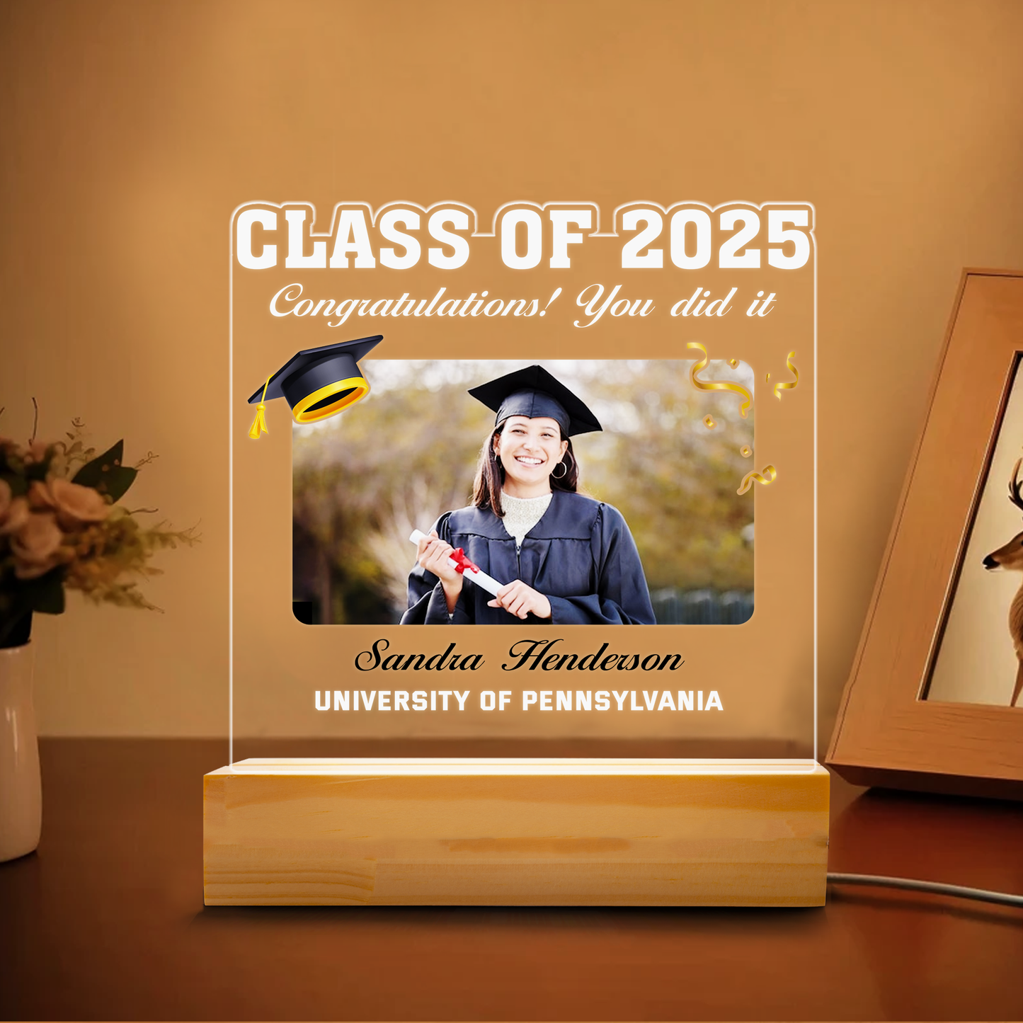 Personalized Graduation Night Light - Custom Acrylic Plaque with Your Photo, Ideal Gift for Class of 2025 Graduates (GNL-02)