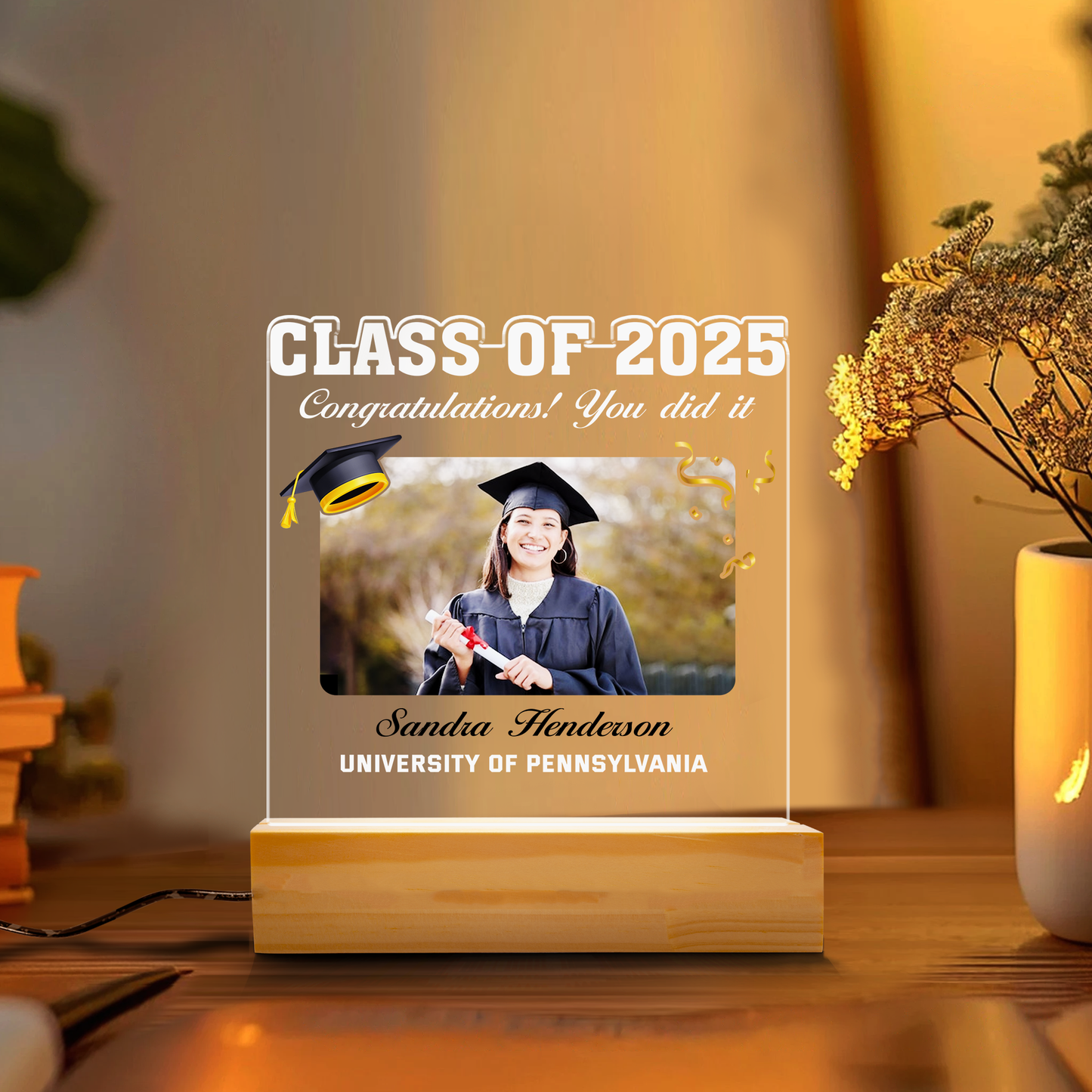 Personalized Graduation Night Light - Custom Acrylic Plaque with Your Photo, Ideal Gift for Class of 2025 Graduates (GNL-02)