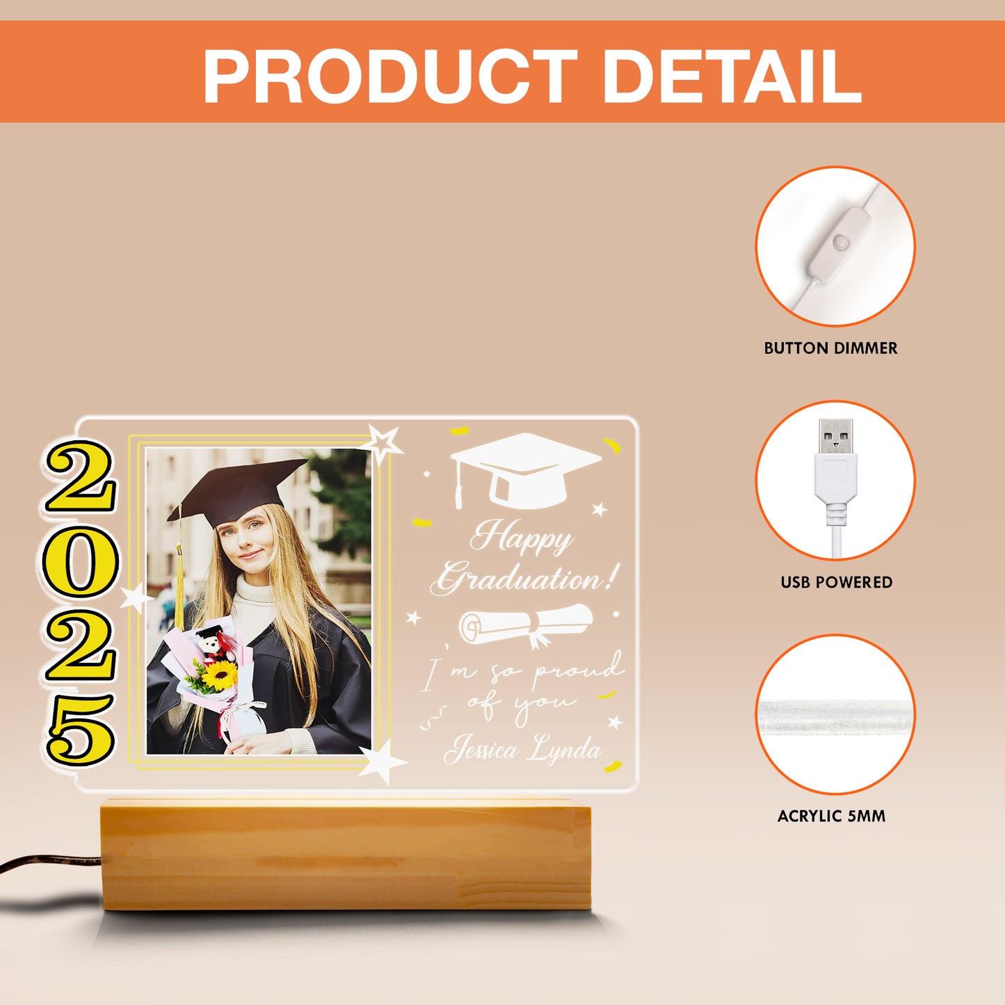 Graduation Night Light with Custom Picture – A Unique Gift to Mark the Class of 2025 (GNL-13)