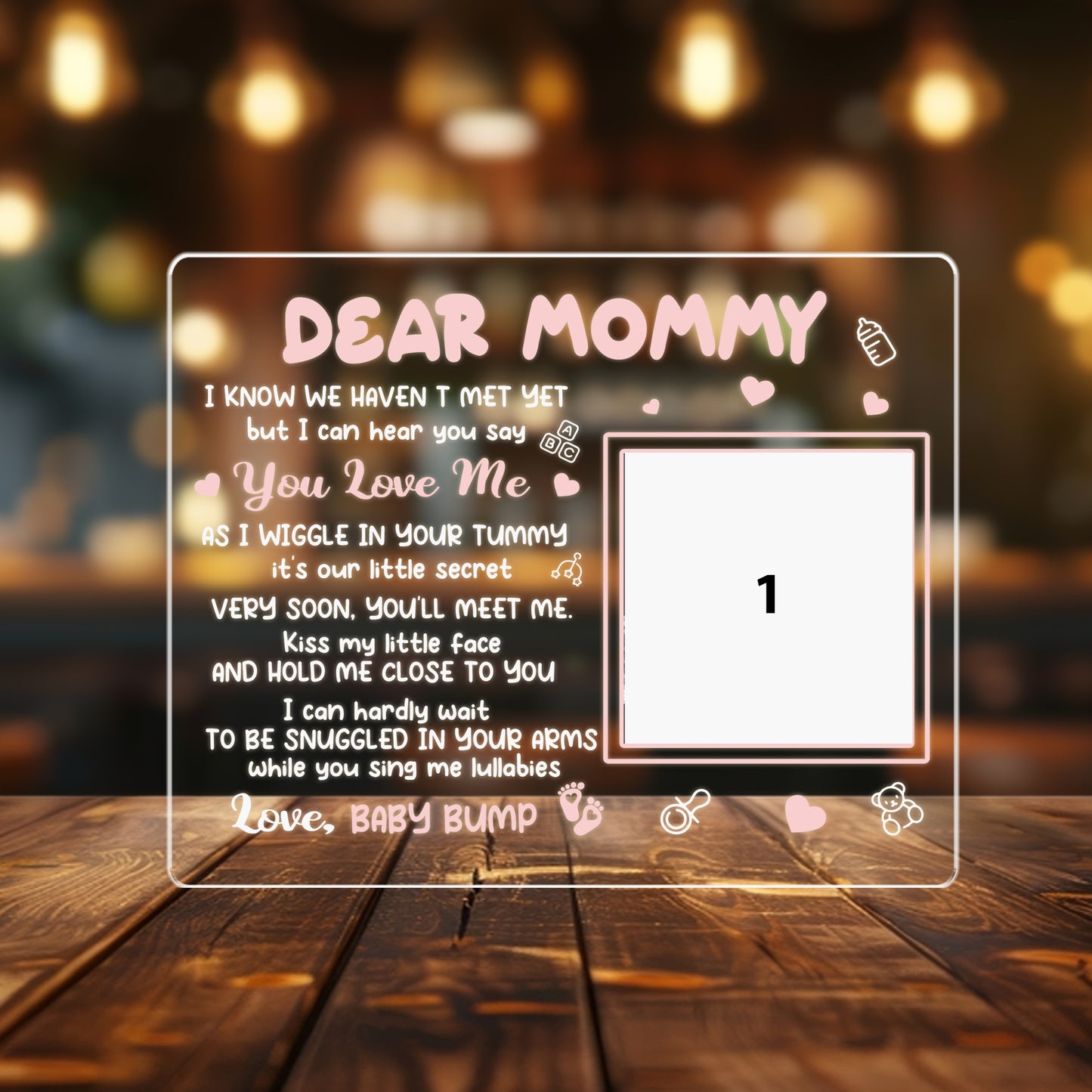 Custom Mom Night Light – Baby’s First Message to Mommy, Personalized Pregnancy Gift for New or Expecting Moms (MNL-08)