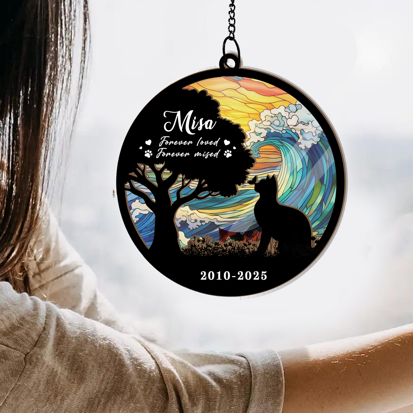 Custom Pet Hanging Suncatcher with Photo and Name, Memorial Window Hanging, Dog Cat Remembrance Gift (H-Sun-30)