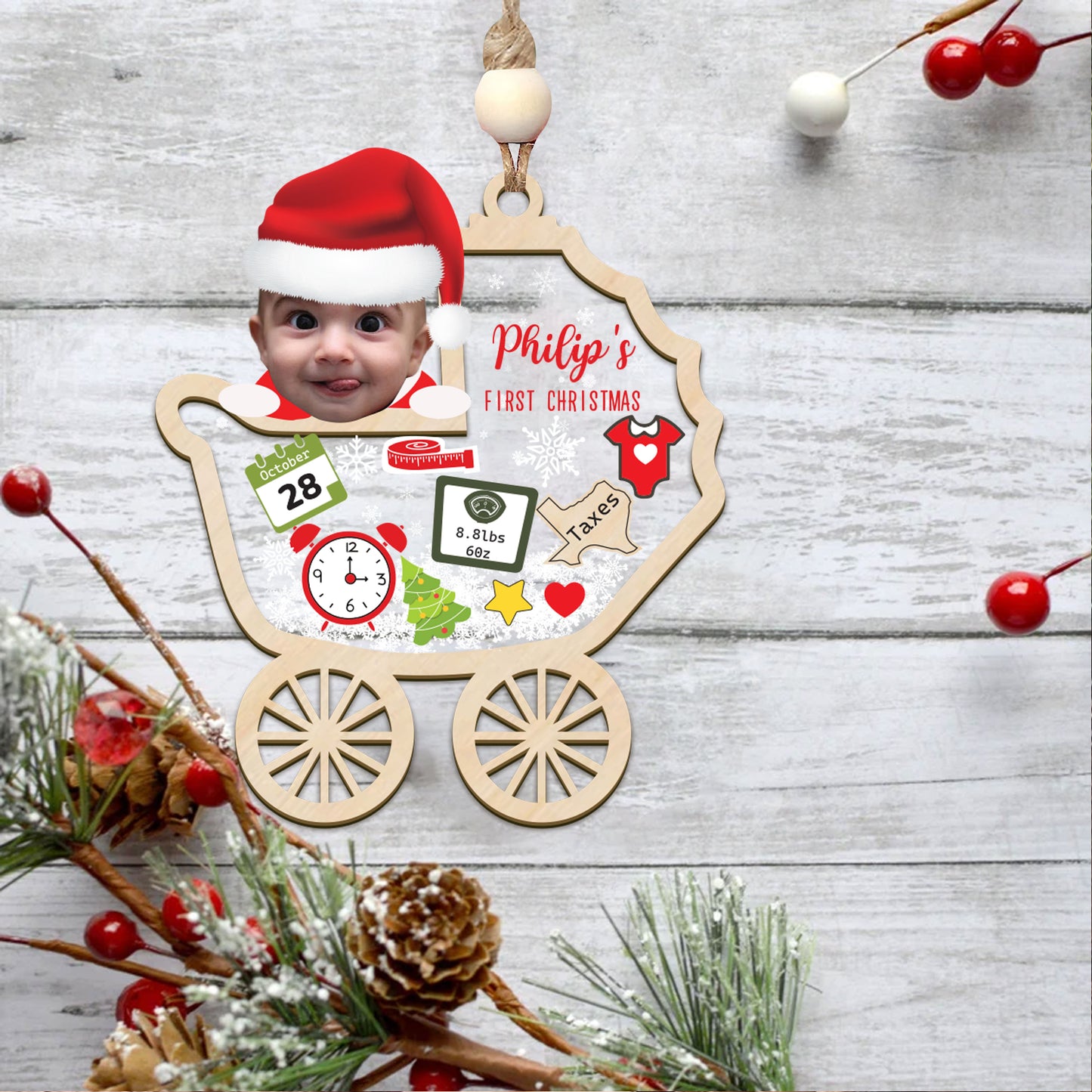 Personalized Photo Baby First Christmas Ornament, Custom Photo Baby Ornament, Custom Baby Face Ornament, Photo Baby Christmas Ornament, 2024 Xmas Gift