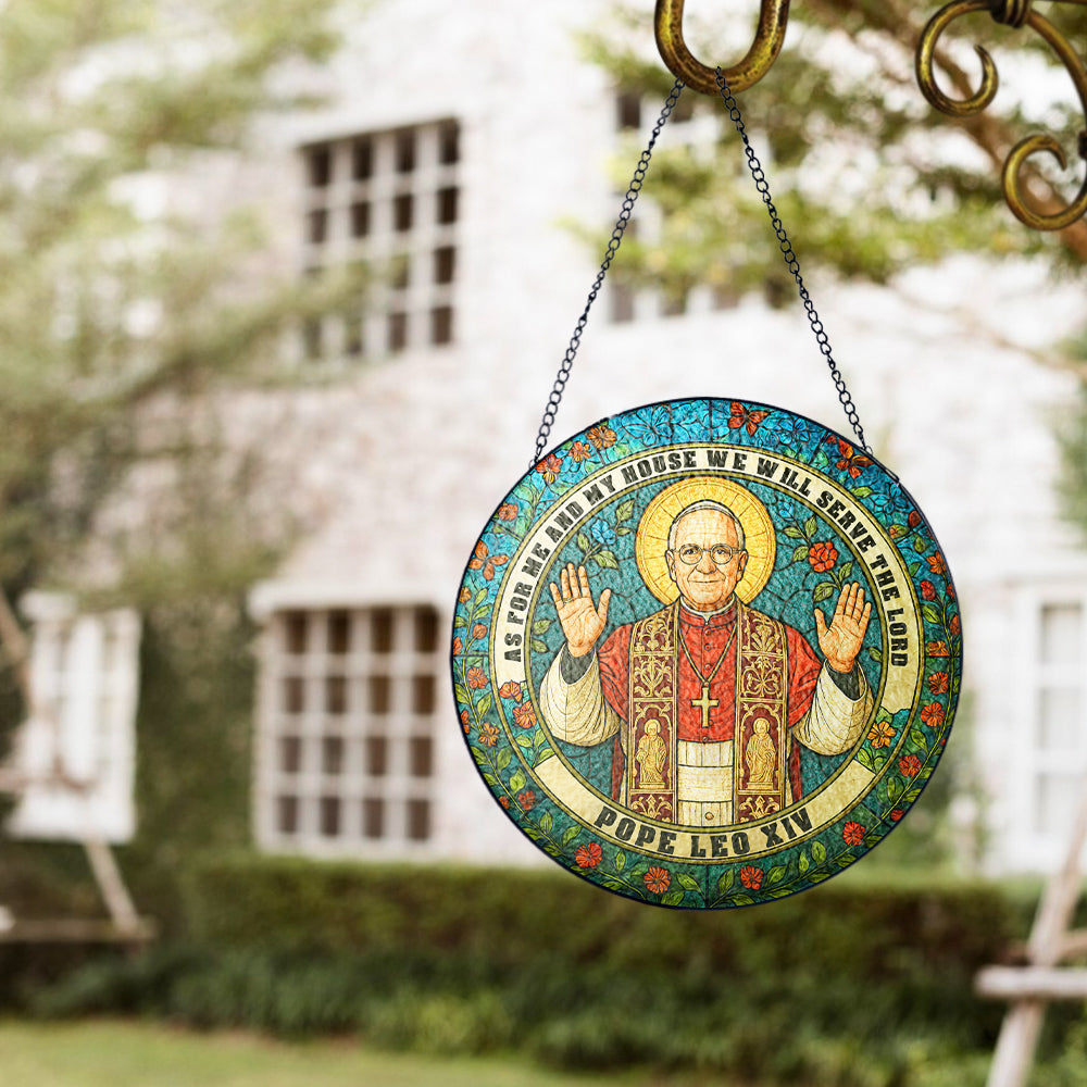 Christian Stained Glass Suncatcher, Pope Leo XIV Window Hanging, Catholic Home Decor, Religious Gift for Faithful, Bible Verse Ornament (Sun-112)