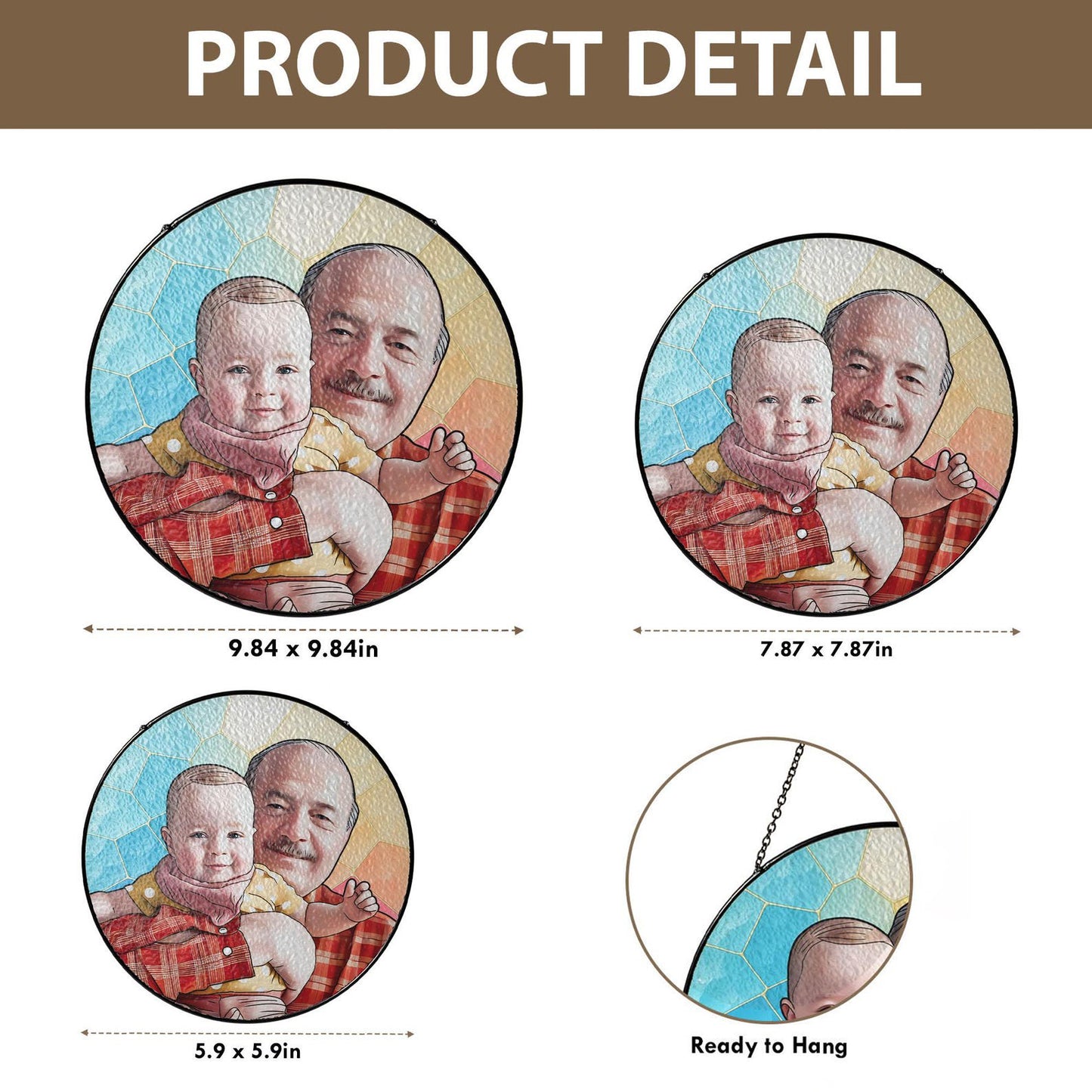 Custom Photo Stained Glass Gift for Grandpa, New Dad Gift, Custom Dad Photo Stained Glass Suncatcher, Fathers Day Gift for Dad, Dad Birthday (Sun-127)