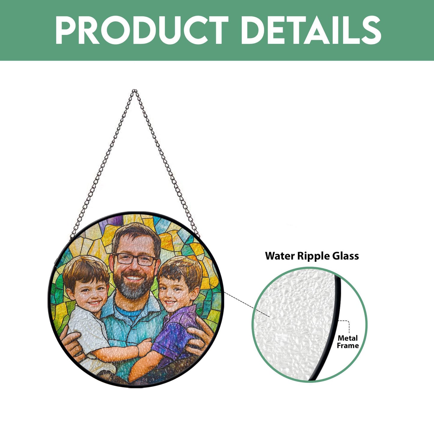 Personalized Dad And Kids Portrait Faux Glass Suncatcher, Custom Portrait From Photo Window Hanging, Father's Day Gift For Daddy, Birthday Dad (Sun-129)