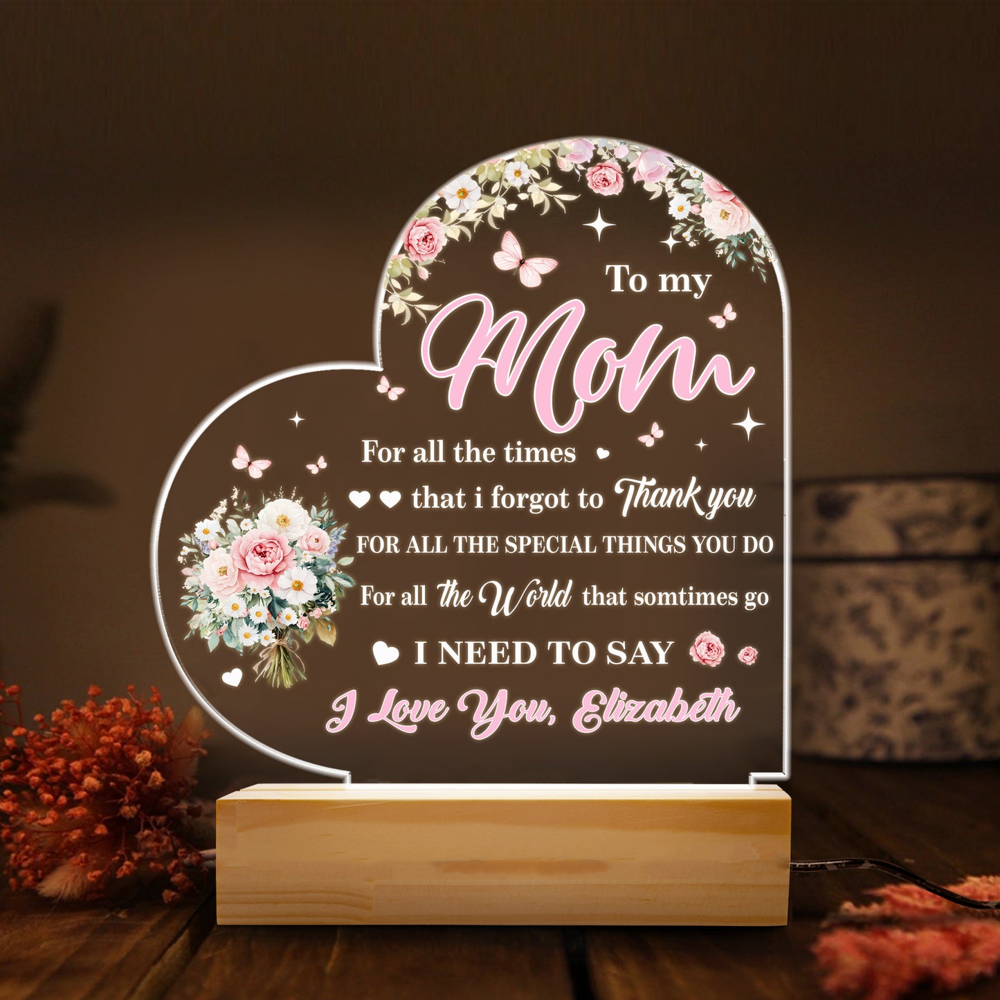 To the Best Mom Ever - Personalized Mom Night Light from Daughter, A Touching Keepsake to Celebrate Motherhood (MNL-04)