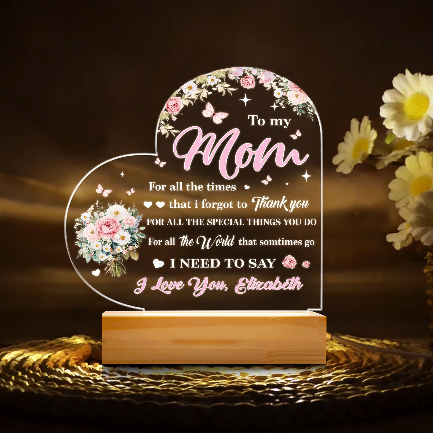 To the Best Mom Ever - Personalized Mom Night Light from Daughter, A Touching Keepsake to Celebrate Motherhood (MNL-04)
