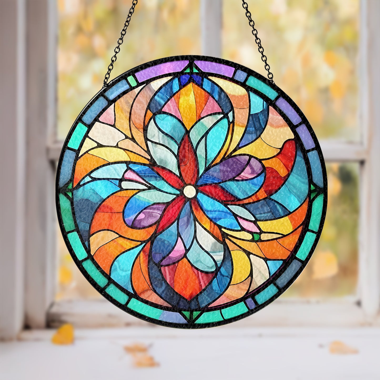 Custom Family & Pet Photo Portrait Glass Suncatcher For Window (Sun-07)