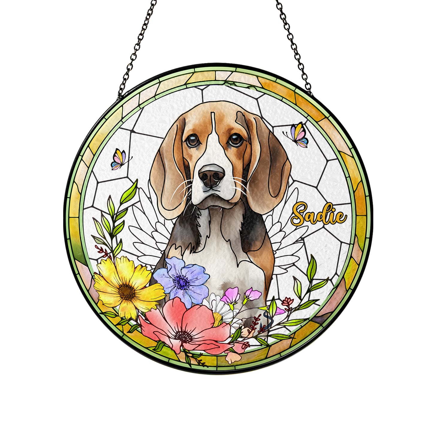 Personalized Pet & Family Photo Portrait - Personalized Stained Glass Suncatcher for Windows (Sun-01)
