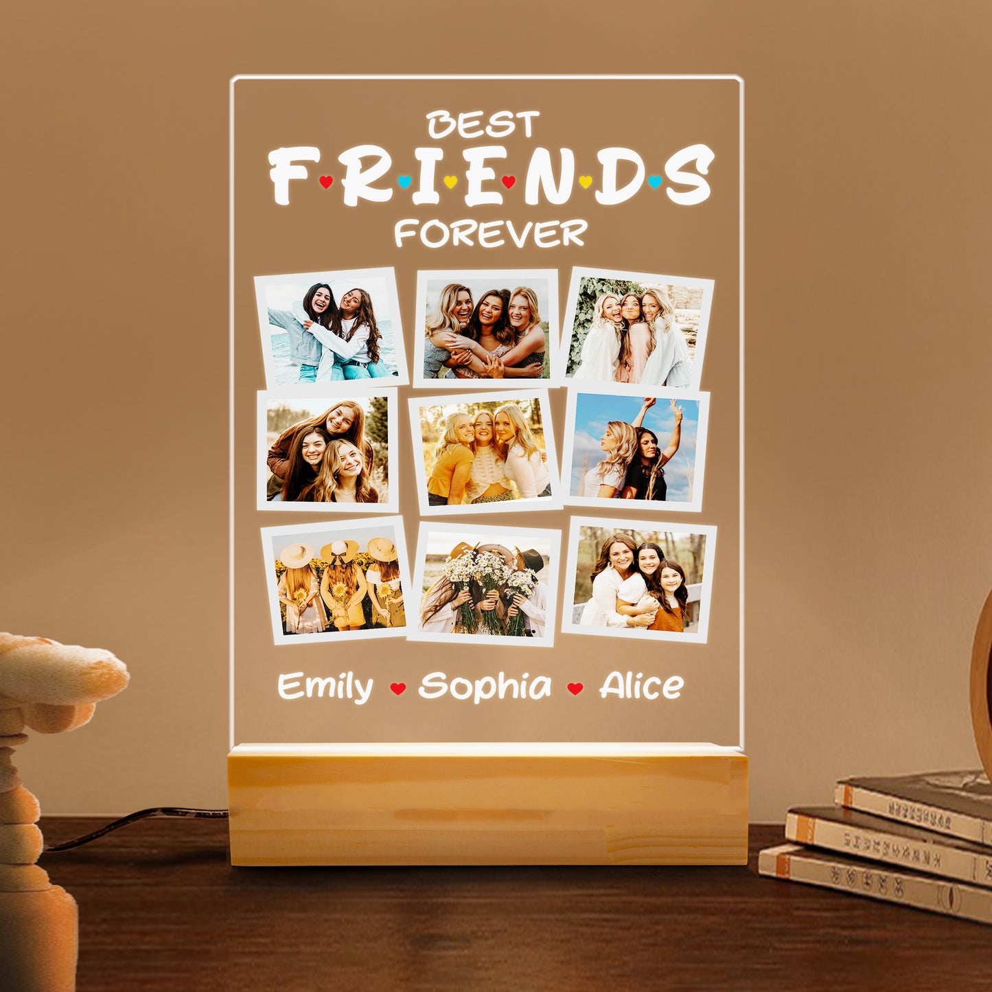 FRIENDS Style Photo Collage Gift, Graduate Night Light for BFF, Best Friend Custom Print, Besties Picture Gift (GNL-32)