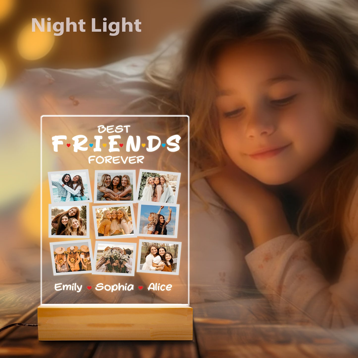 FRIENDS Style Photo Collage Gift, Graduate Night Light for BFF, Best Friend Custom Print, Besties Picture Gift (GNL-32)