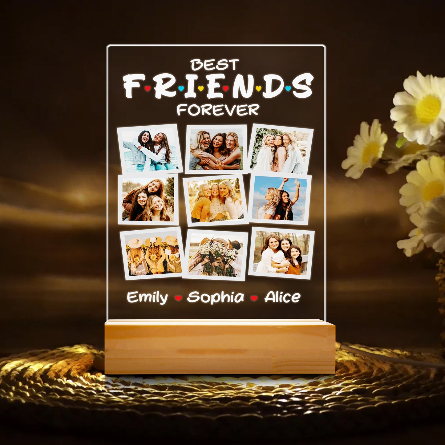 FRIENDS Style Photo Collage Gift, Graduate Night Light for BFF, Best Friend Custom Print, Besties Picture Gift (GNL-32)
