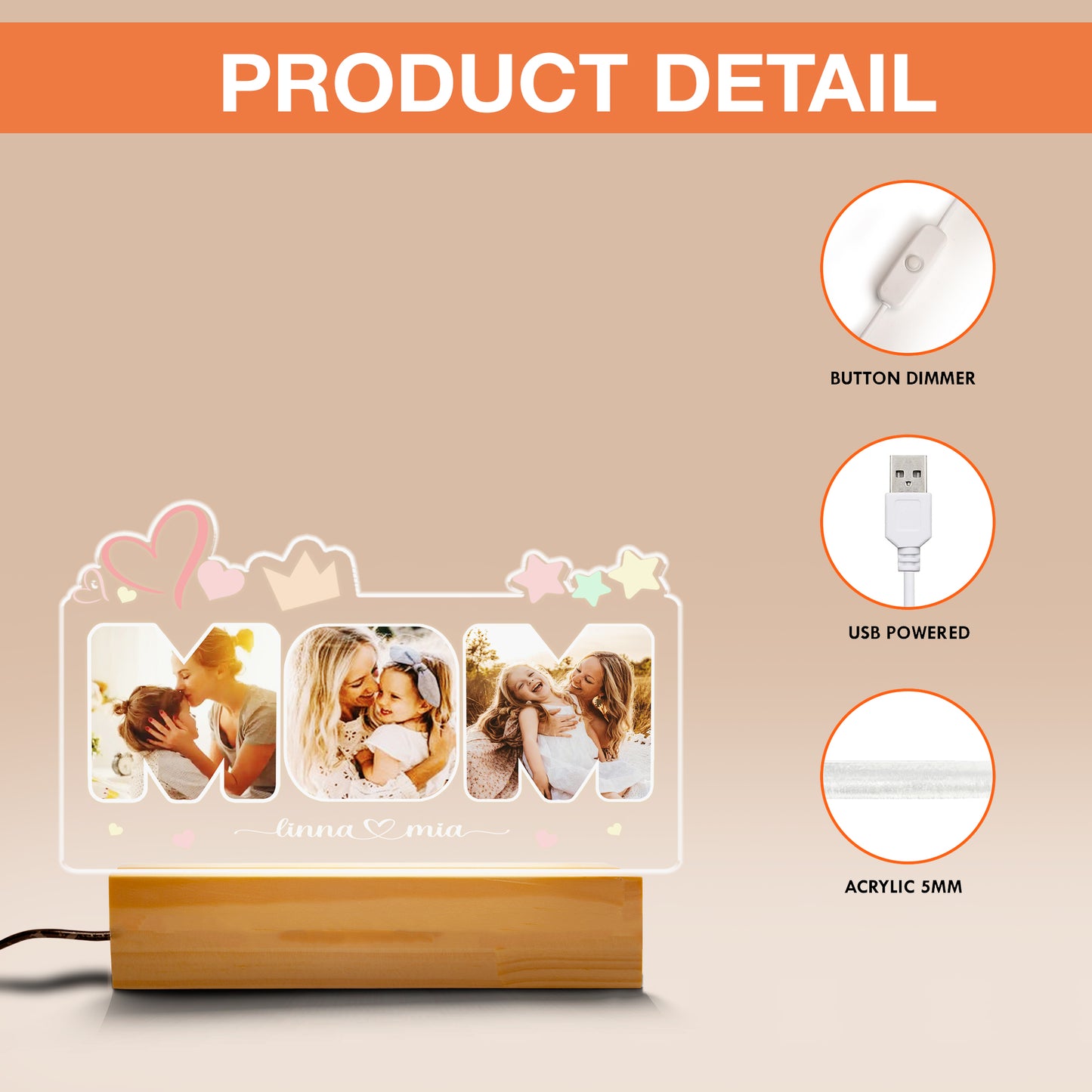 LED Mom Night Light with Custom Picture – A Thoughtful and Personal Gift for Mom (MNL-06)