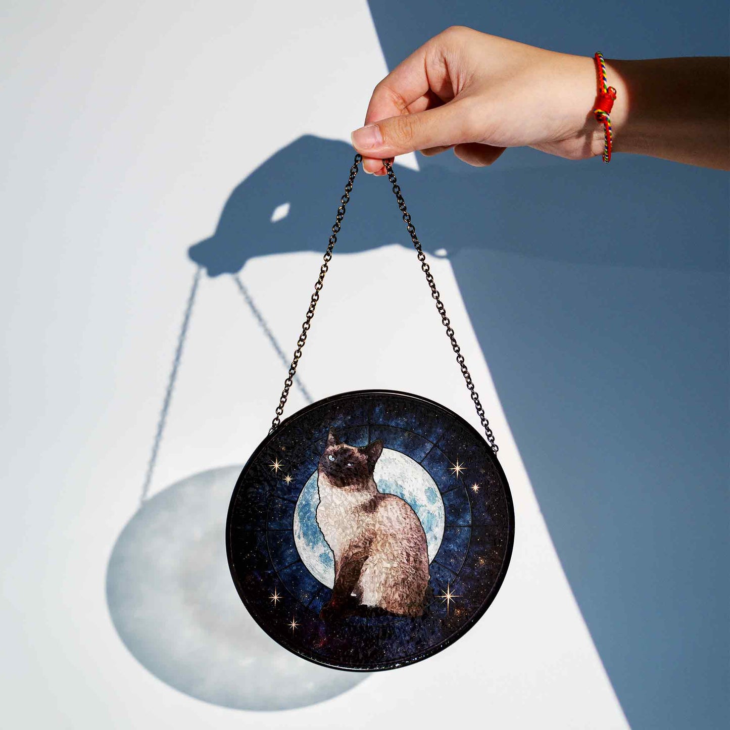 Cat Glass Ornaments, Paradise Cat Window Ornaments, Stained Glass Moon and Star Ornaments, Gifts for Cat Lovers (Sun-107)