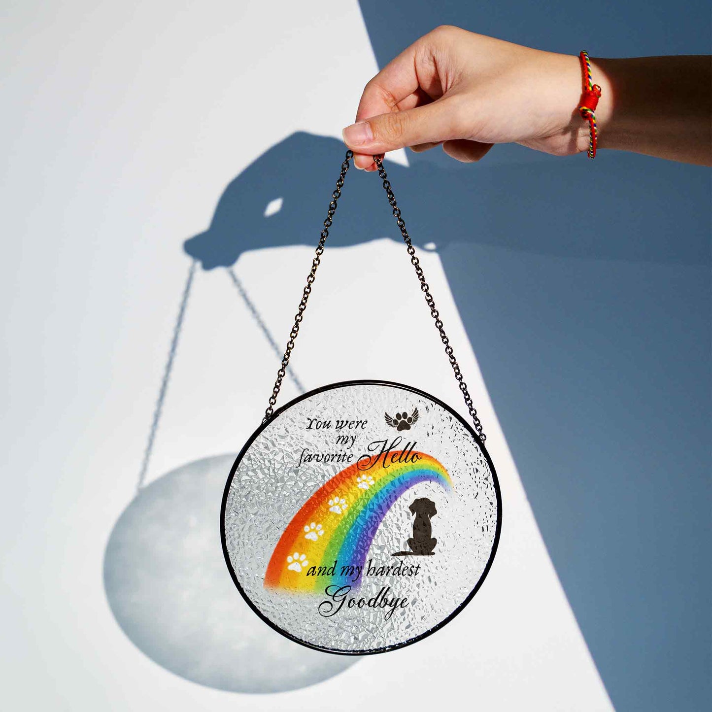 Pet Memorial Glass Suncatcher, Rainbow Bridge Dog Loss Gift, You Were My Favorite Hello and Hardest Goodbye, Pet Loss Ornament, Dog Remembrance Keepsake (Sun-110)