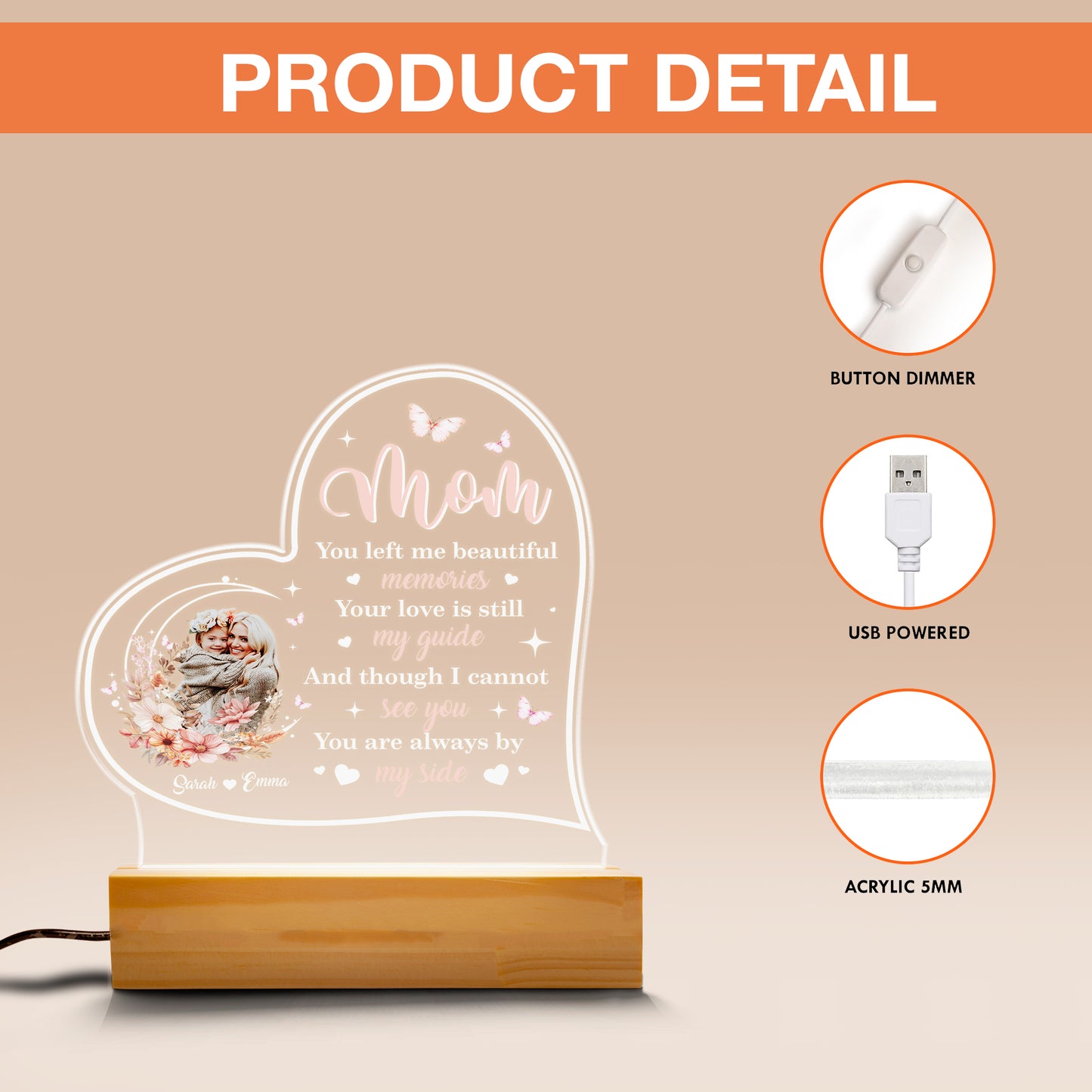 Personalized Mom Night Light – A Touching Gift from Daughter for Mother’s Day, Birthday, or Any Day to Say 'Thank You' (MNL-03)