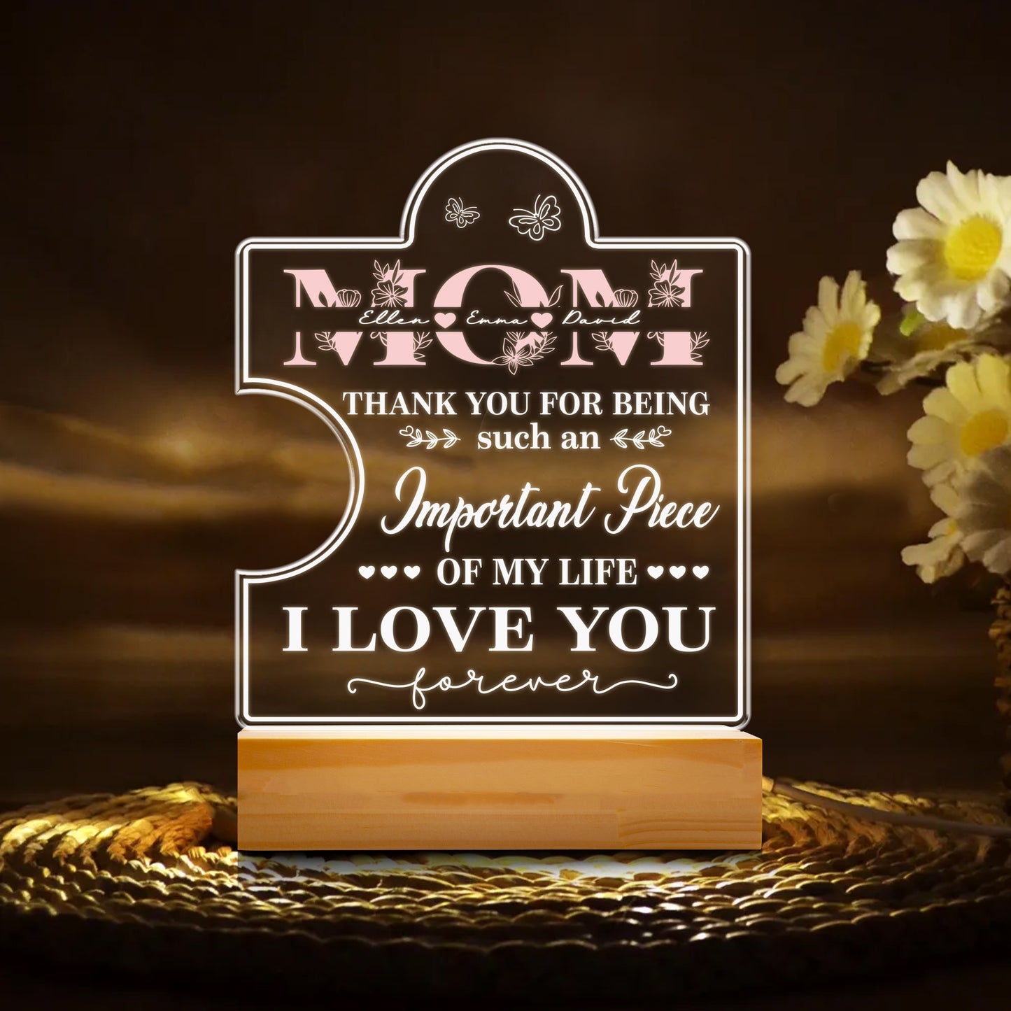 Birthday Gifts Mother's Day Gifts for Mum, Mum Gifts from Daugther Son, 3D Acrylic Night Light with Grateful Words to Mum, Birthday Present Gift Idea for Mom (MNL-10)