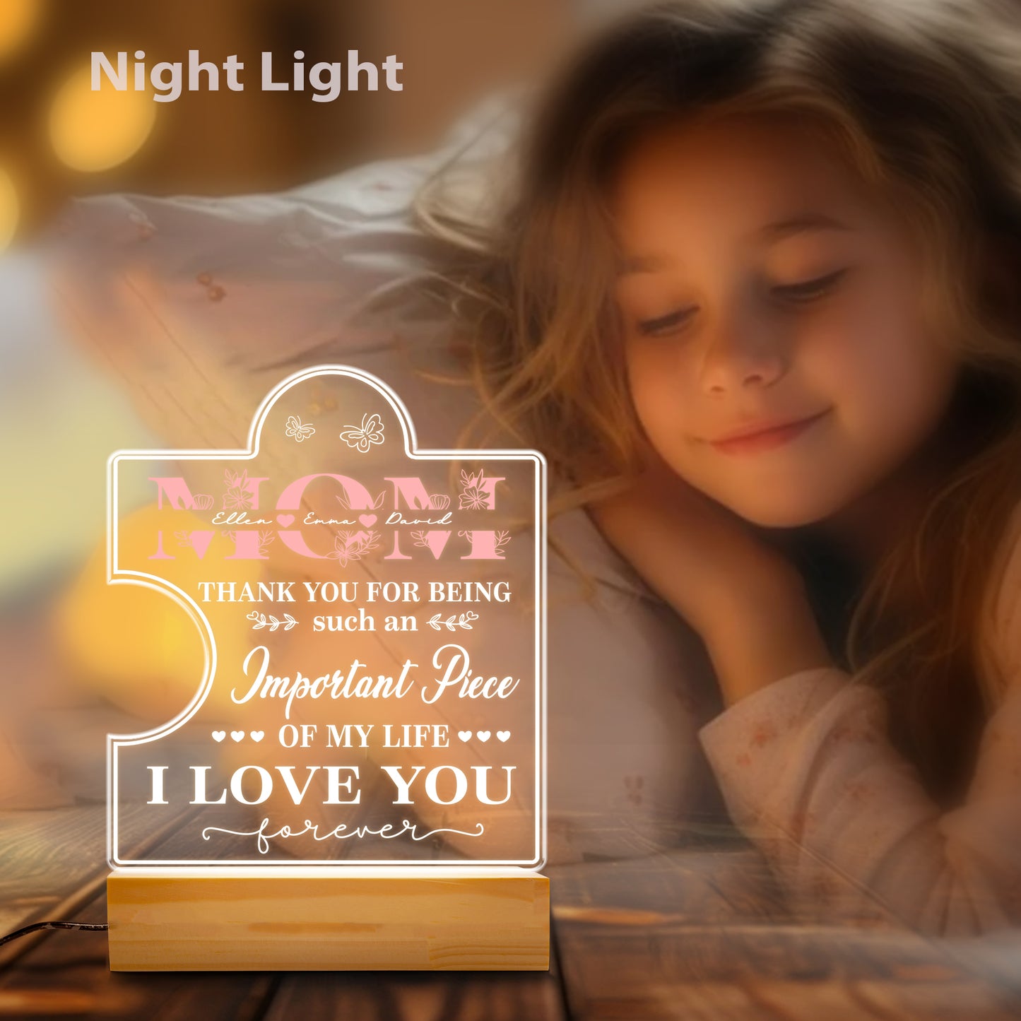 Birthday Gifts Mother's Day Gifts for Mum, Mum Gifts from Daugther Son, 3D Acrylic Night Light with Grateful Words to Mum, Birthday Present Gift Idea for Mom (MNL-10)