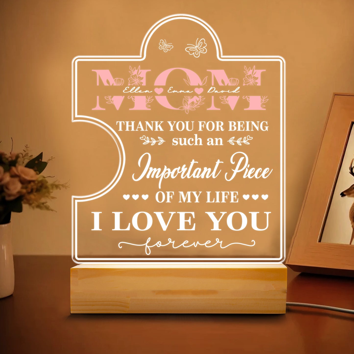 Birthday Gifts Mother's Day Gifts for Mum, Mum Gifts from Daugther Son, 3D Acrylic Night Light with Grateful Words to Mum, Birthday Present Gift Idea for Mom (MNL-10)