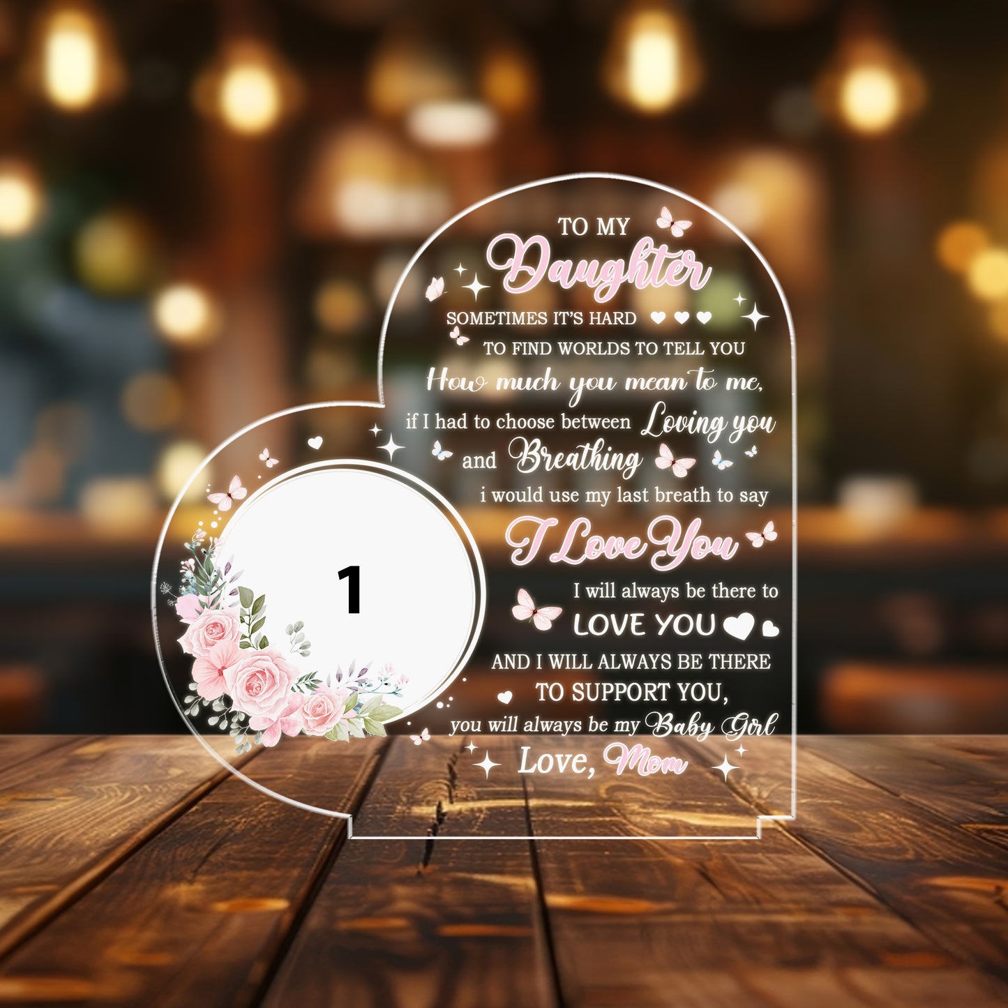 Mom Night Light Personalized LED Lamp Birthday Gifts for Mom from Daughter, Custom Engraved Wood Base Sleep Light for Mother's Day (MNL-12)