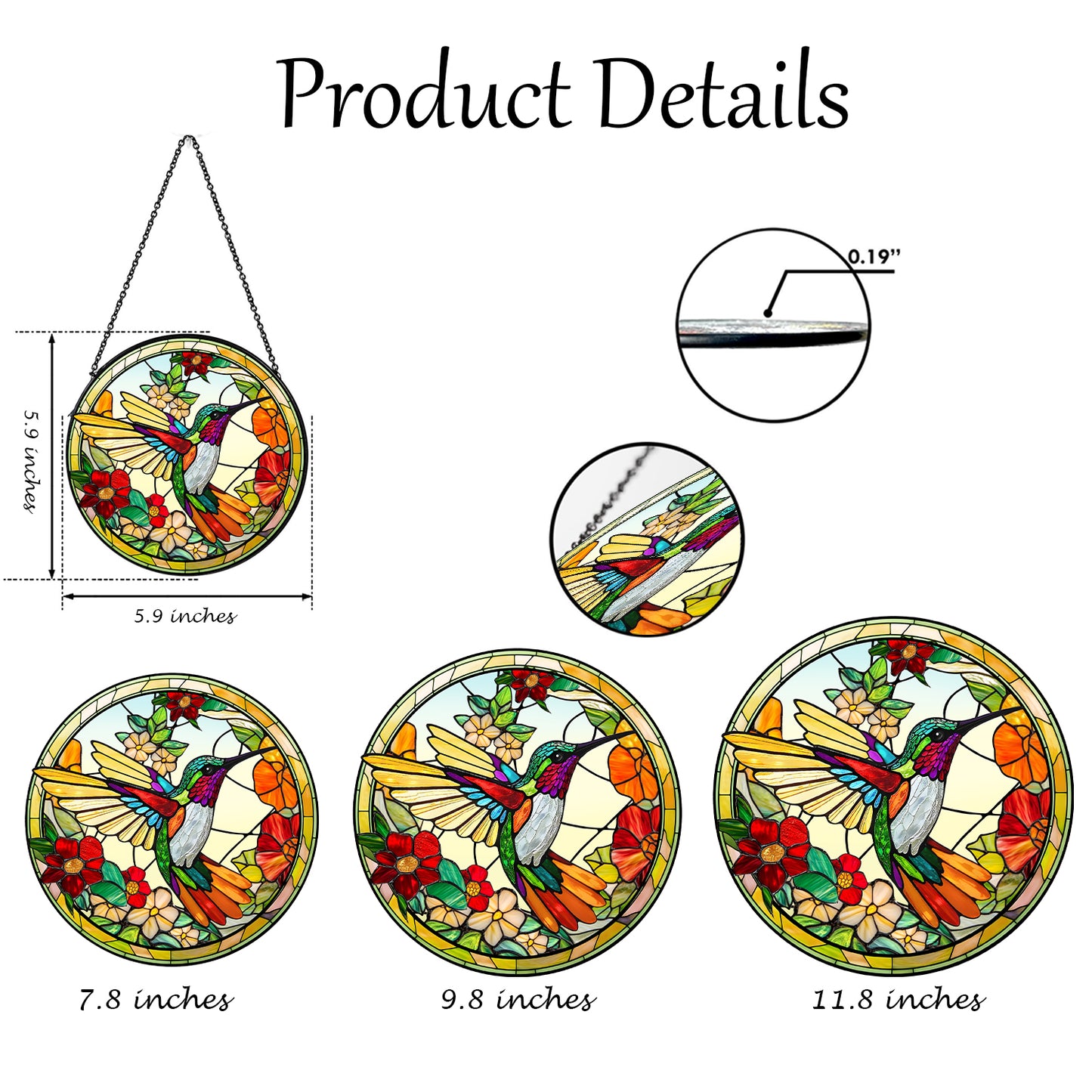 Stunning Custom Floral and Hummingbird Stained Glass Suncatcher, Personalized Window Decoration for Home and Garden (Sun-23)