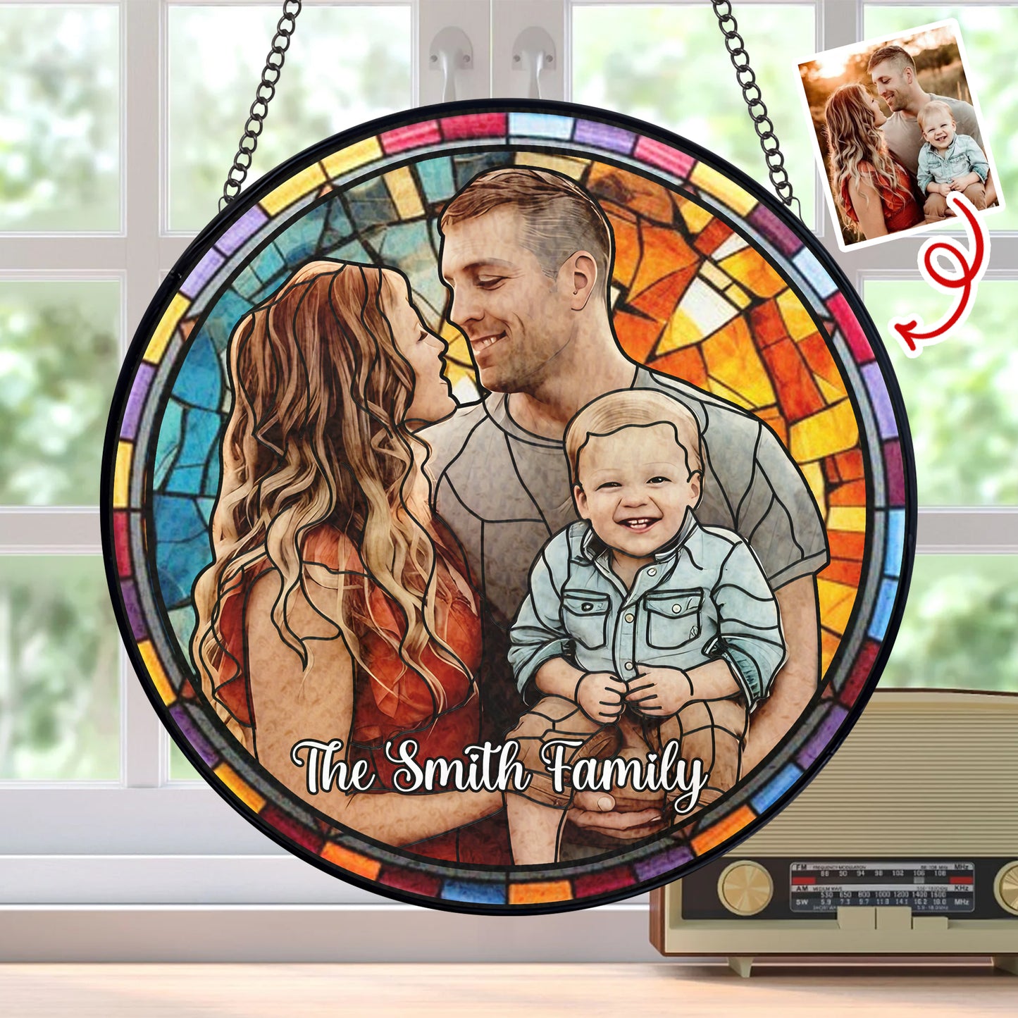 Custom Family or Couple Photo to Glass Suncatcher – Personalized Stained Glass Look Portrait Keepsake, Ideal Gift for Home, Holidays, or Special Occasions (Sun-43)