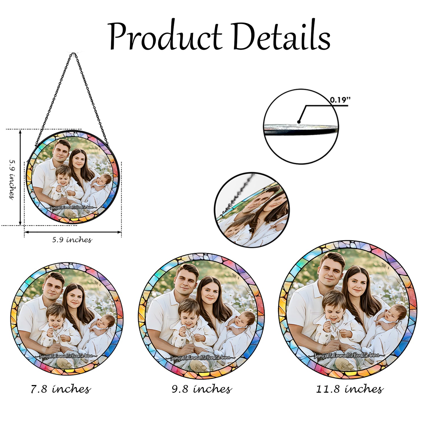 Personalized Family Photo Stained Glass Suncatcher β Custom Window Hanging for Memorial or Holiday Gifts (Sun-34)