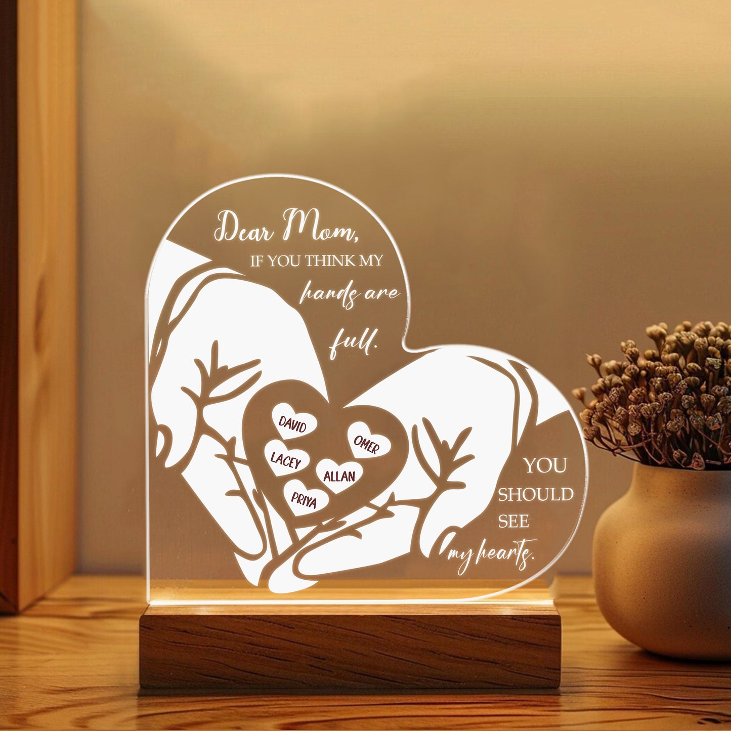 Gifts for Mom, Mom Birthday Gifts from Daughter Son, Engraved Mom Night Lights USB Low Power, Personalized Mom Gifts for Mother's Day Birthday Thanksgiving (MNL-09)