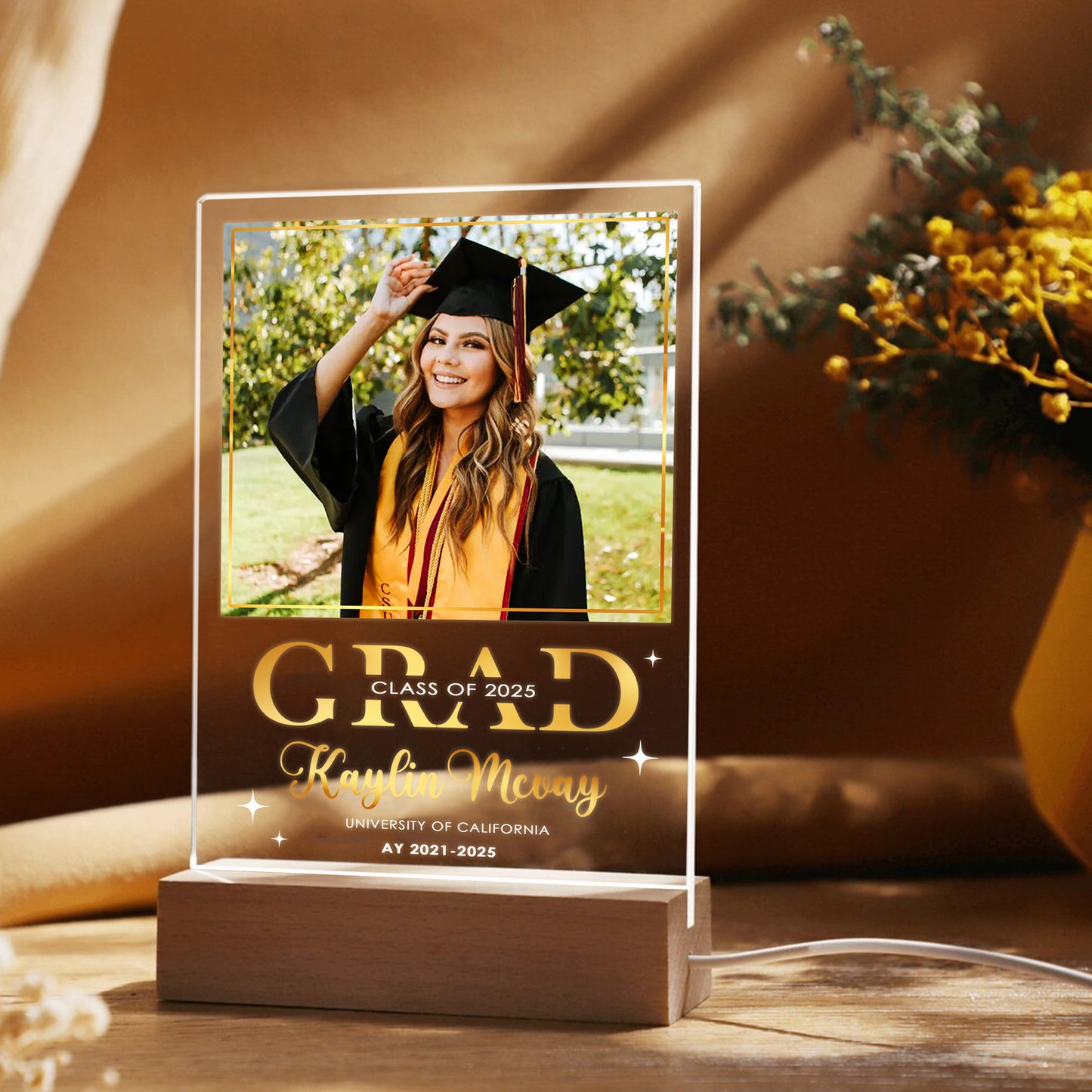 Personalized Graduation Night Light, Custom Graduate Photo Plaque, Senior Frame Gift, High School or College Present (GNL-38)