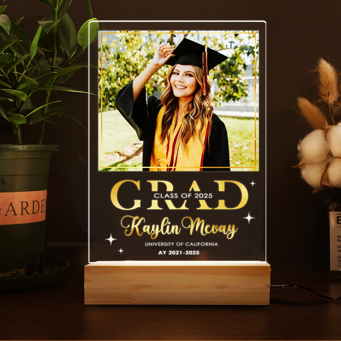 Personalized Graduation Night Light, Custom Graduate Photo Plaque, Senior Frame Gift, High School or College Present (GNL-38)