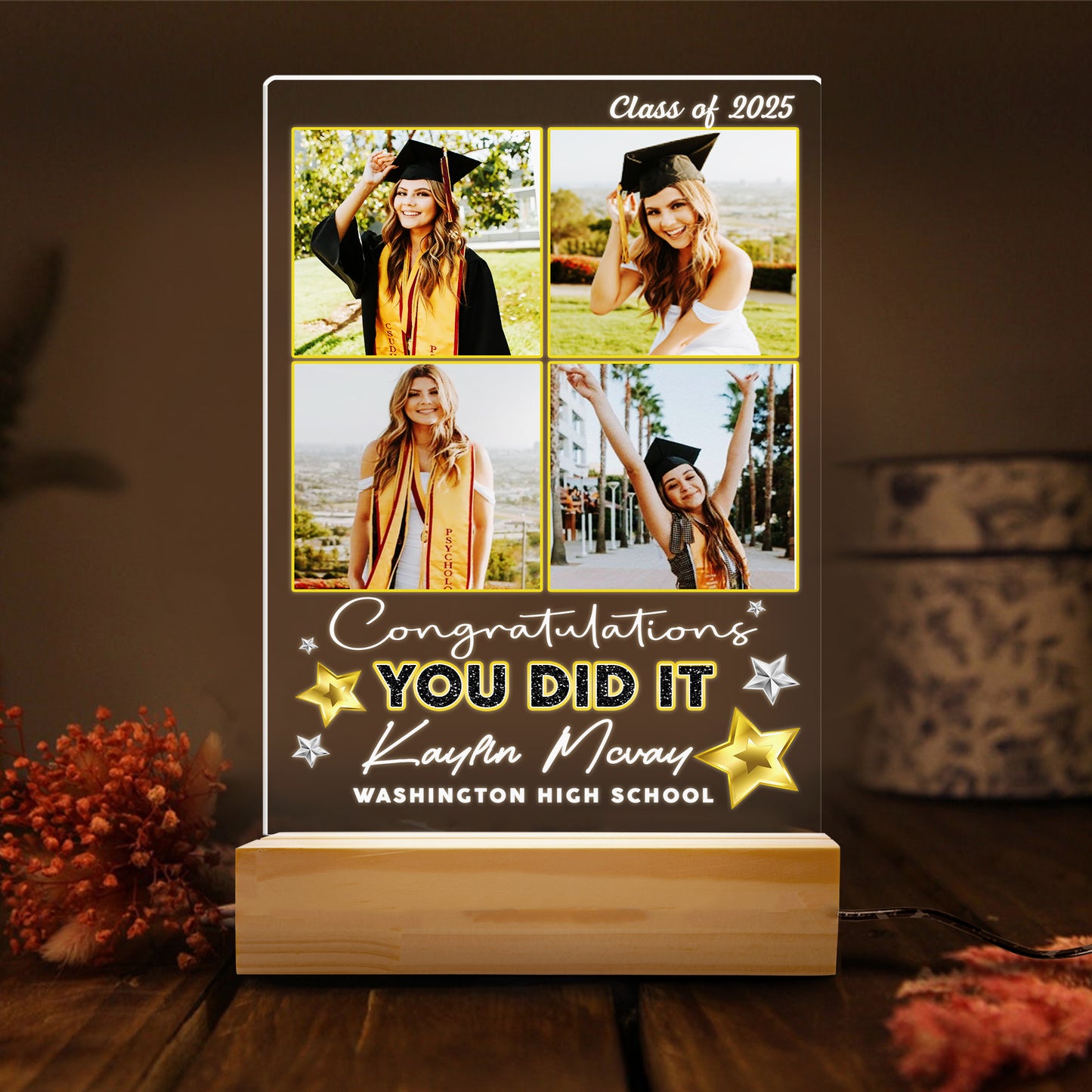Custom Graduation Night Light 2025, Personalized Photo Gifts for Graduate, Senior Keepsake, Highschool or College Celebration Gift (GNL-28)
