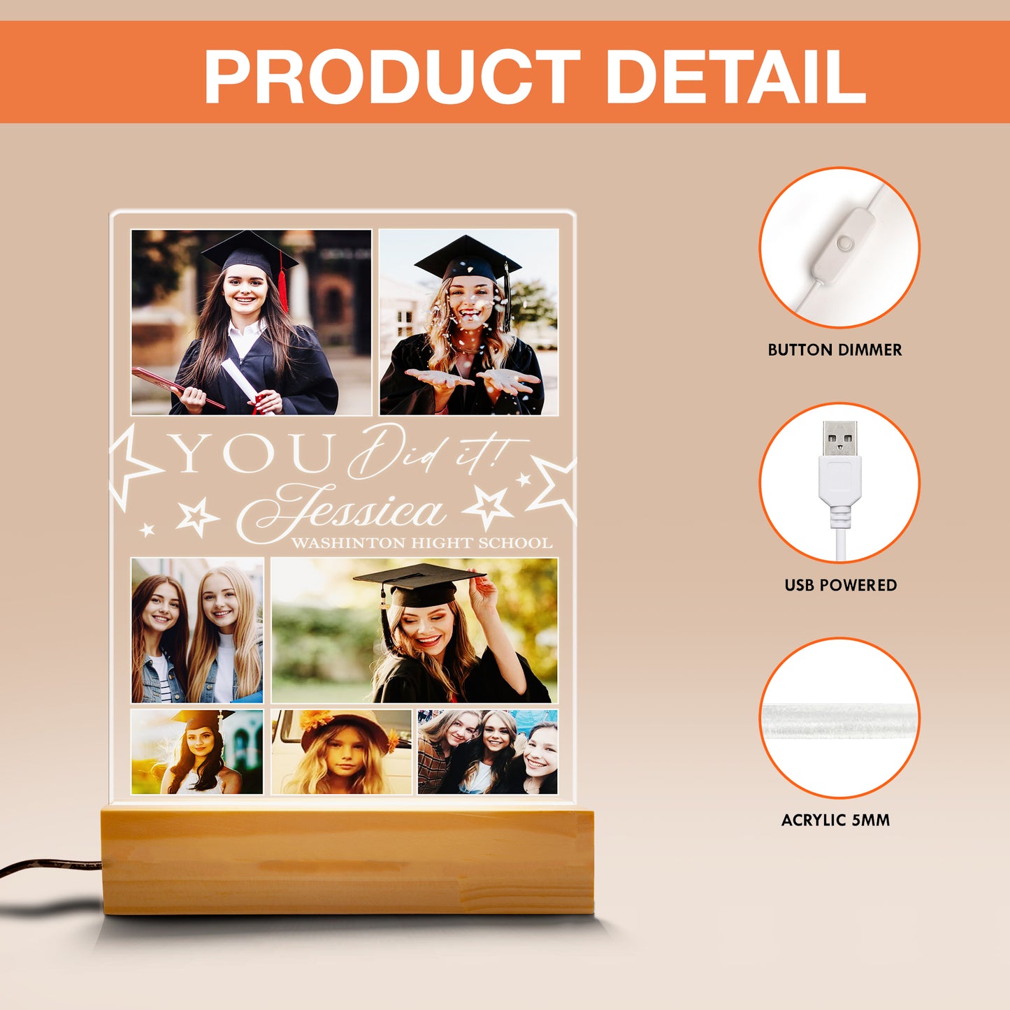 Shining Moments of Friendship – Graduation Night Light Personalized with 7 Images for the Class of 2025 (GNL-27)