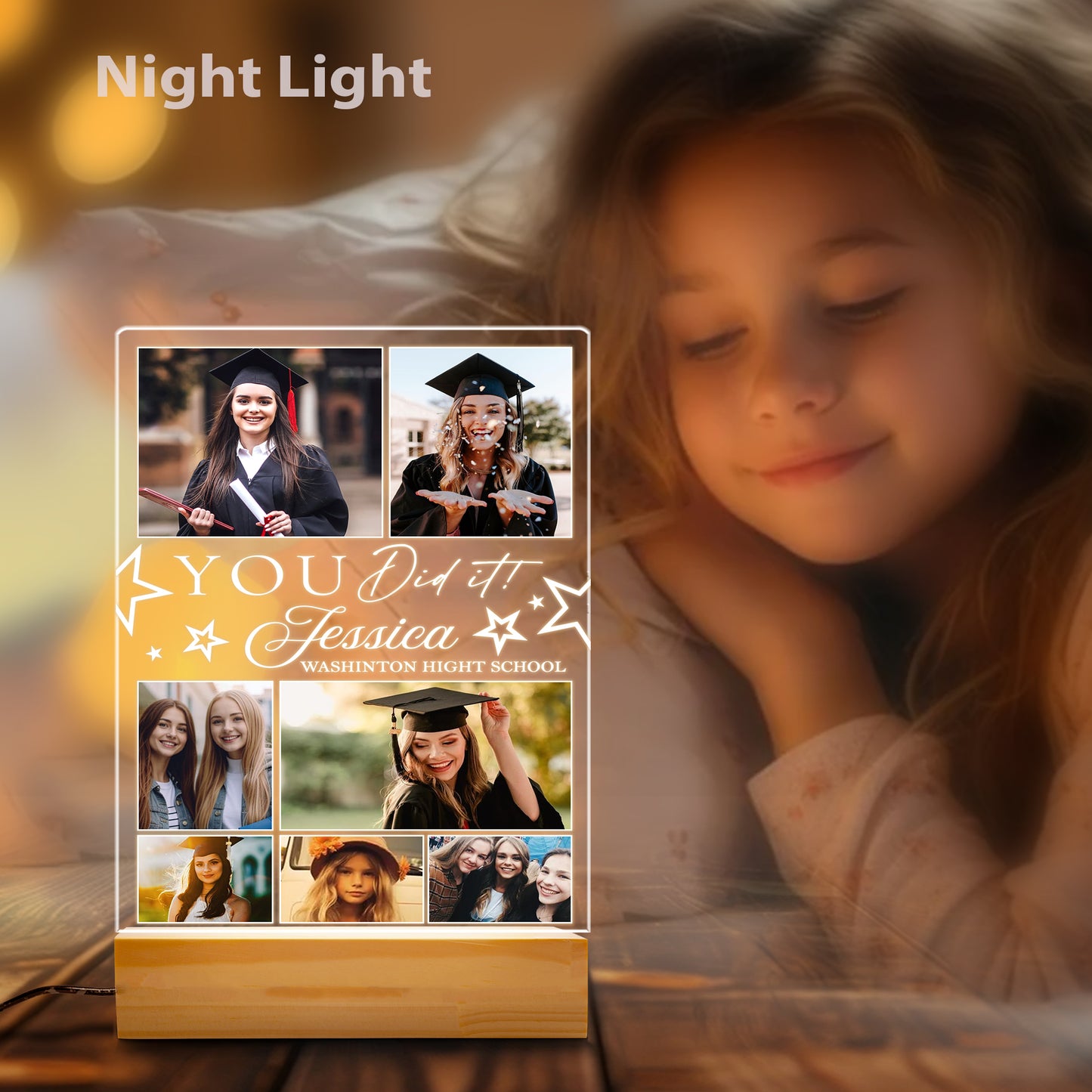 Shining Moments of Friendship – Graduation Night Light Personalized with 7 Images for the Class of 2025 (GNL-27)