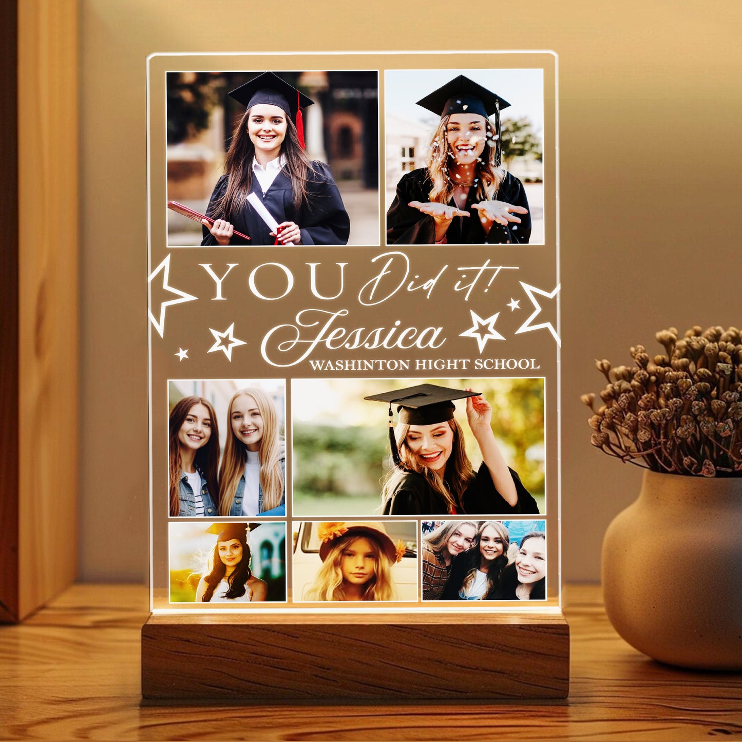 Shining Moments of Friendship – Graduation Night Light Personalized with 7 Images for the Class of 2025 (GNL-27)