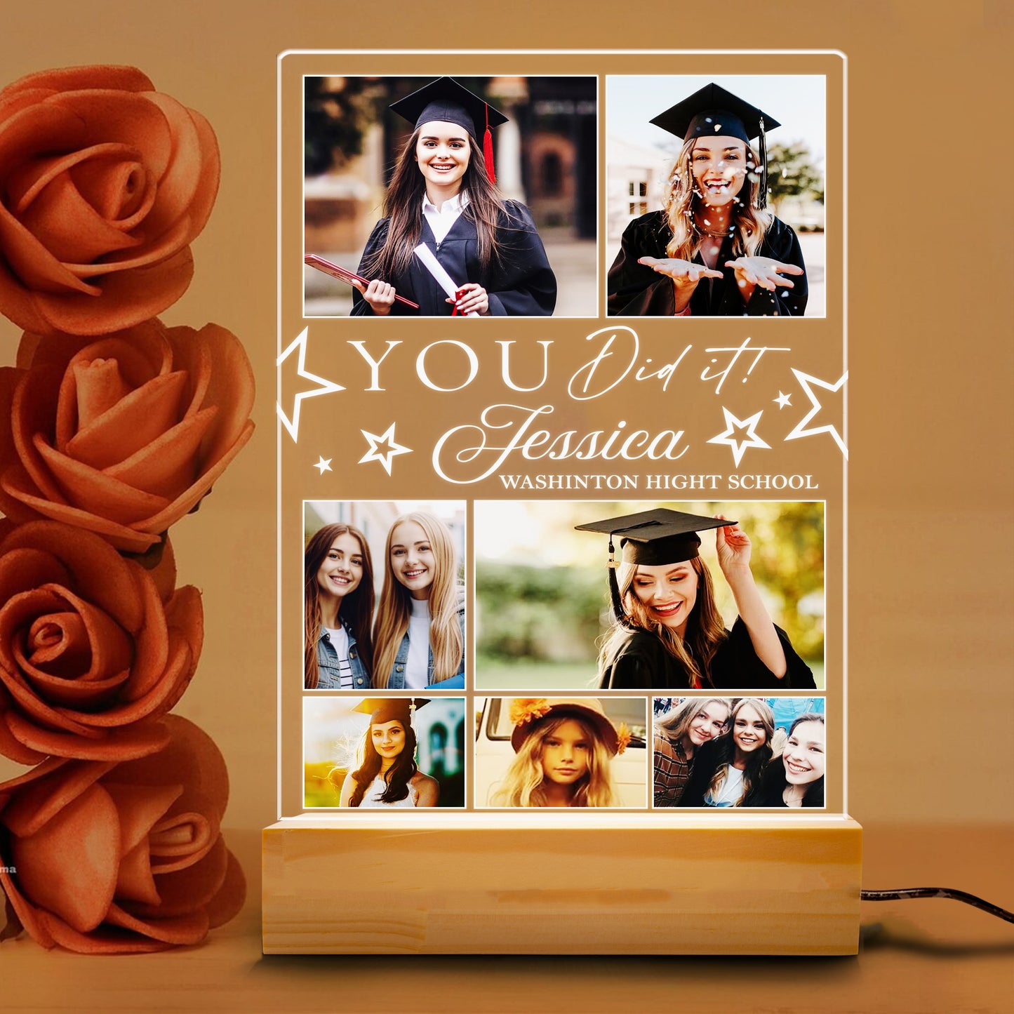 Shining Moments of Friendship – Graduation Night Light Personalized with 7 Images for the Class of 2025 (GNL-27)