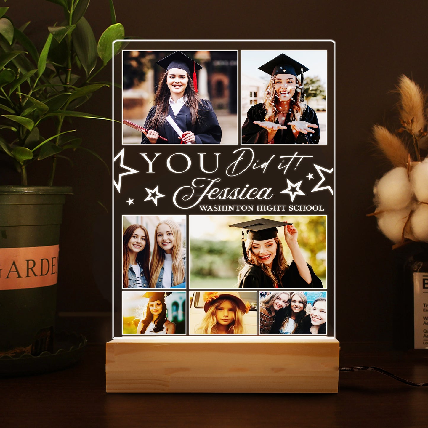 Shining Moments of Friendship – Graduation Night Light Personalized with 7 Images for the Class of 2025 (GNL-27)
