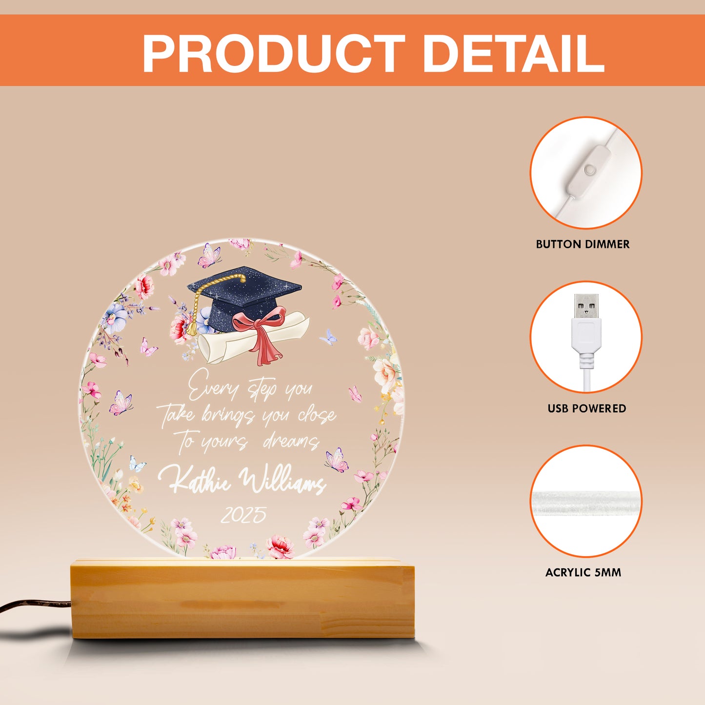Custom Graduation Night Light – Unique Keepsake with Name, Perfect for the New Graduate’s Special Day (GNL-11)