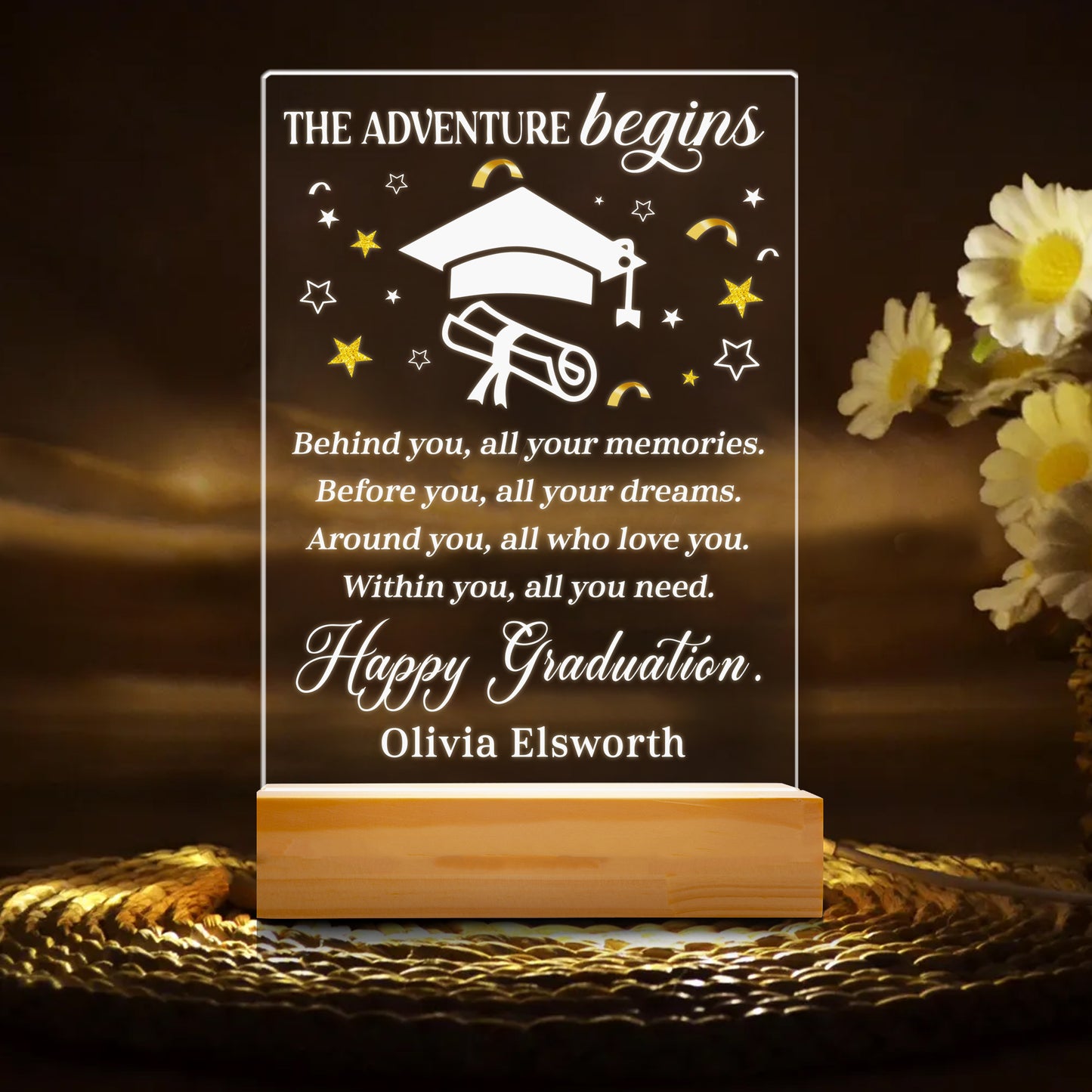 Custom Graduation Night Light with Name, Personalized Picture Frame Gift for Graduate, Highschool or College Senior Plaque (GNL-30)