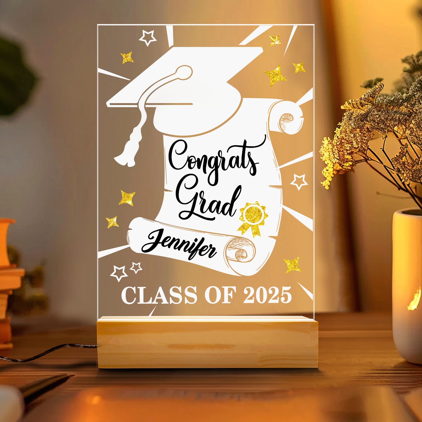 Personalized Graduation Night Light – Custom Acrylic Plaque with Graduate’s Name and Graduation Year (GNL-05)